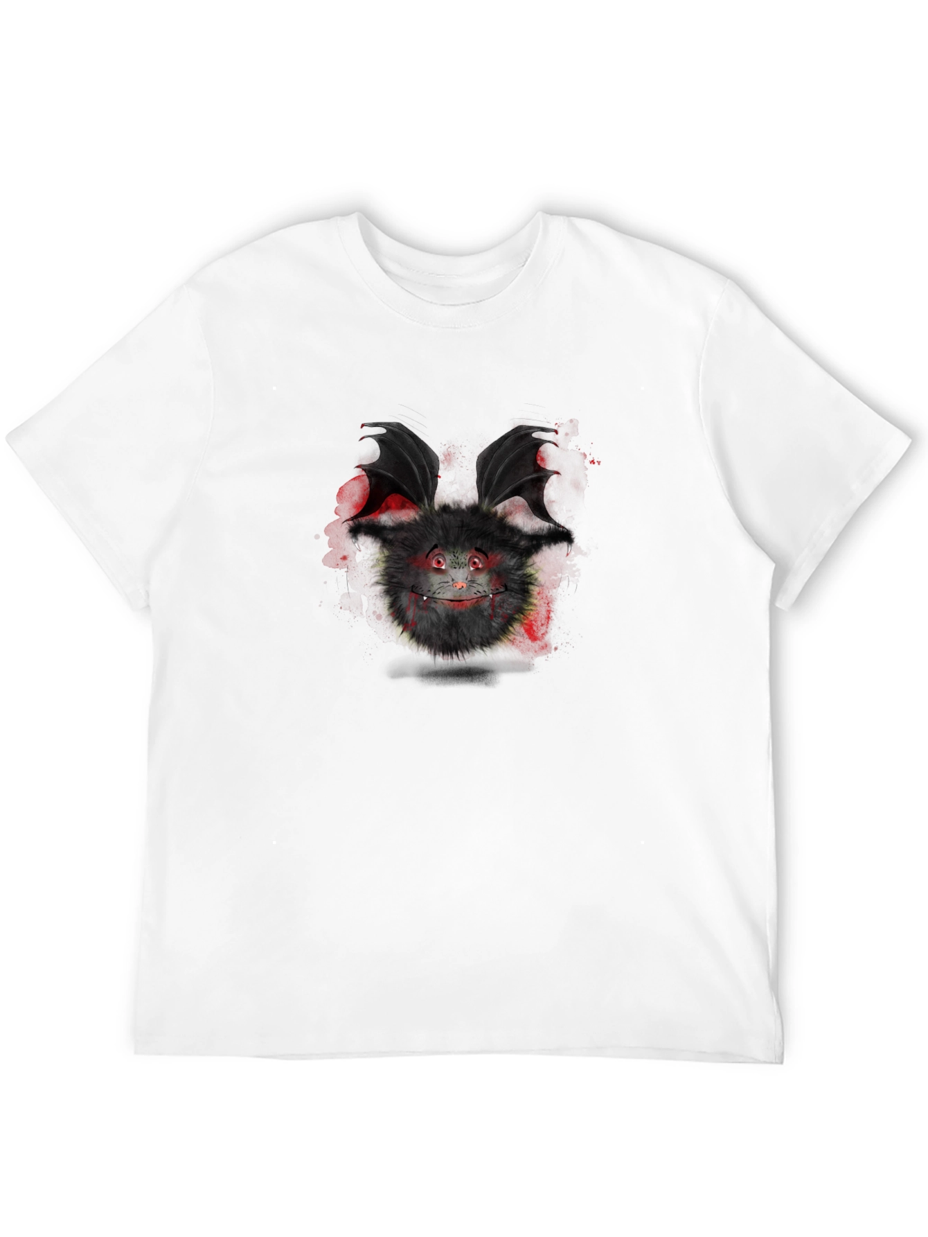 Cute Fluffy Monster Bat Graphic Tee - Black