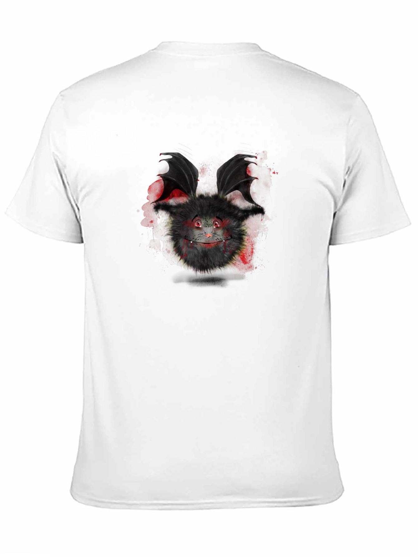 Cute Fluffy Monster Bat Graphic Tee - Black