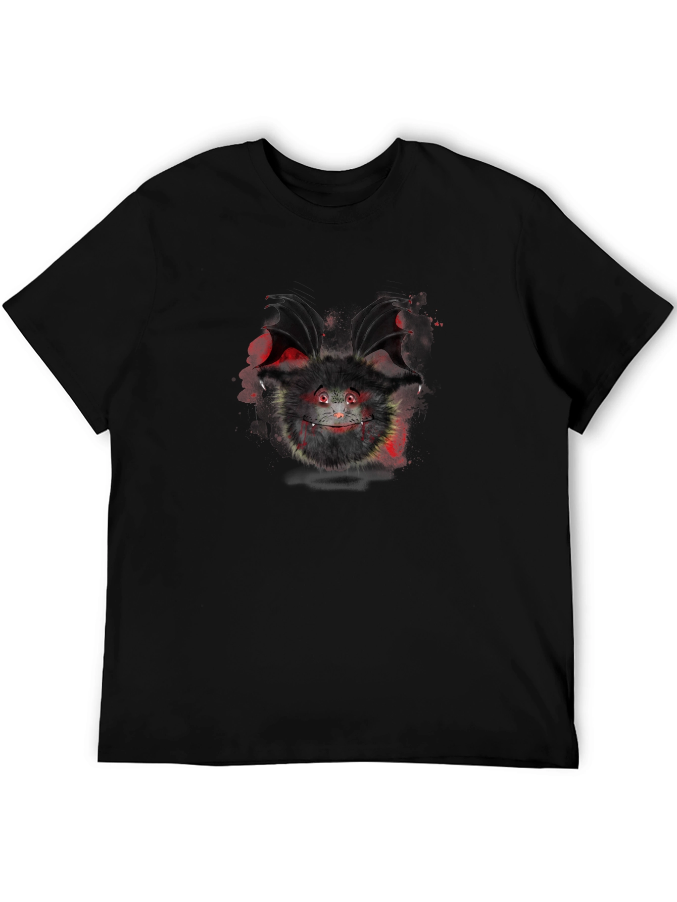 Cute Fluffy Monster Bat Graphic Tee - Black