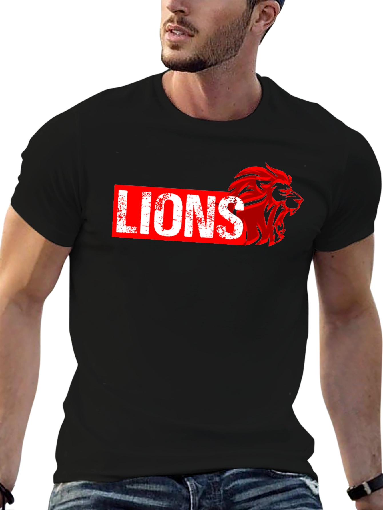 Lions Graphic Print Black T-Shirt