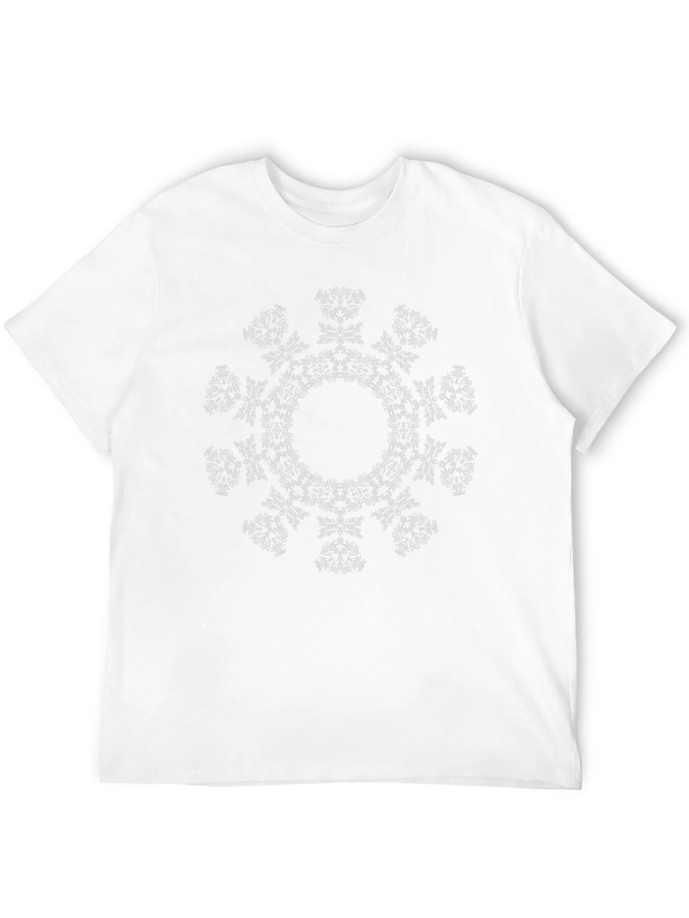Black T-Shirt with Ornate White Mandala Design