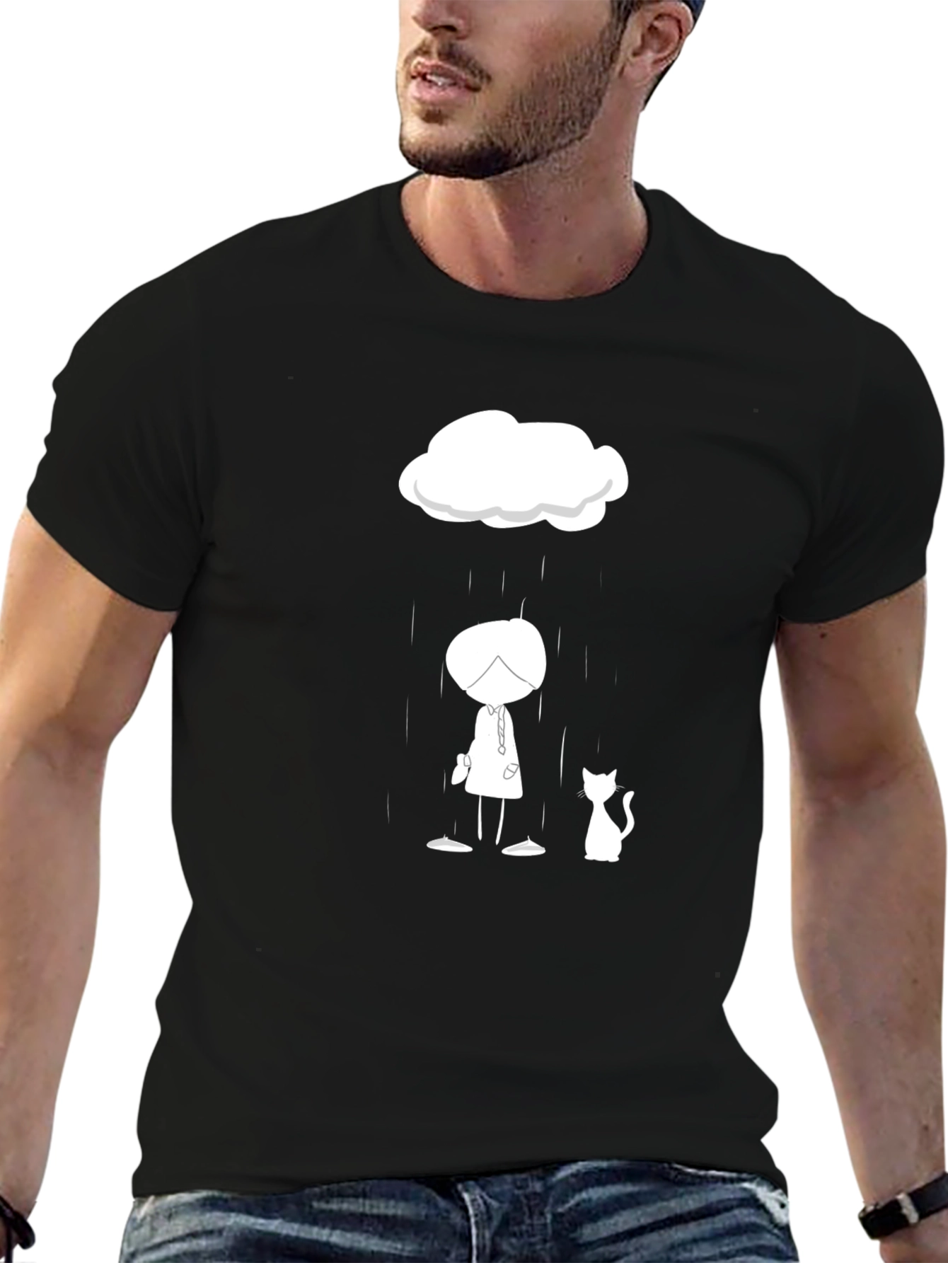 Rainy Day Cat Tee - Stylish Graphic T-Shirt