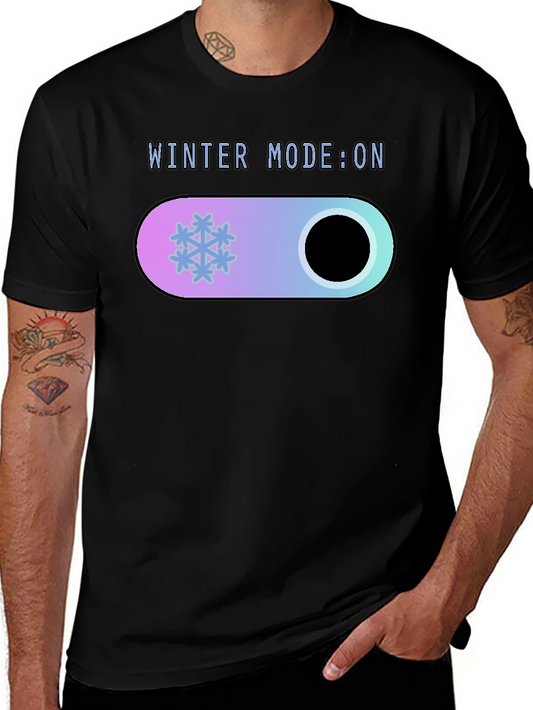 Winter Mode On Black T-Shirt