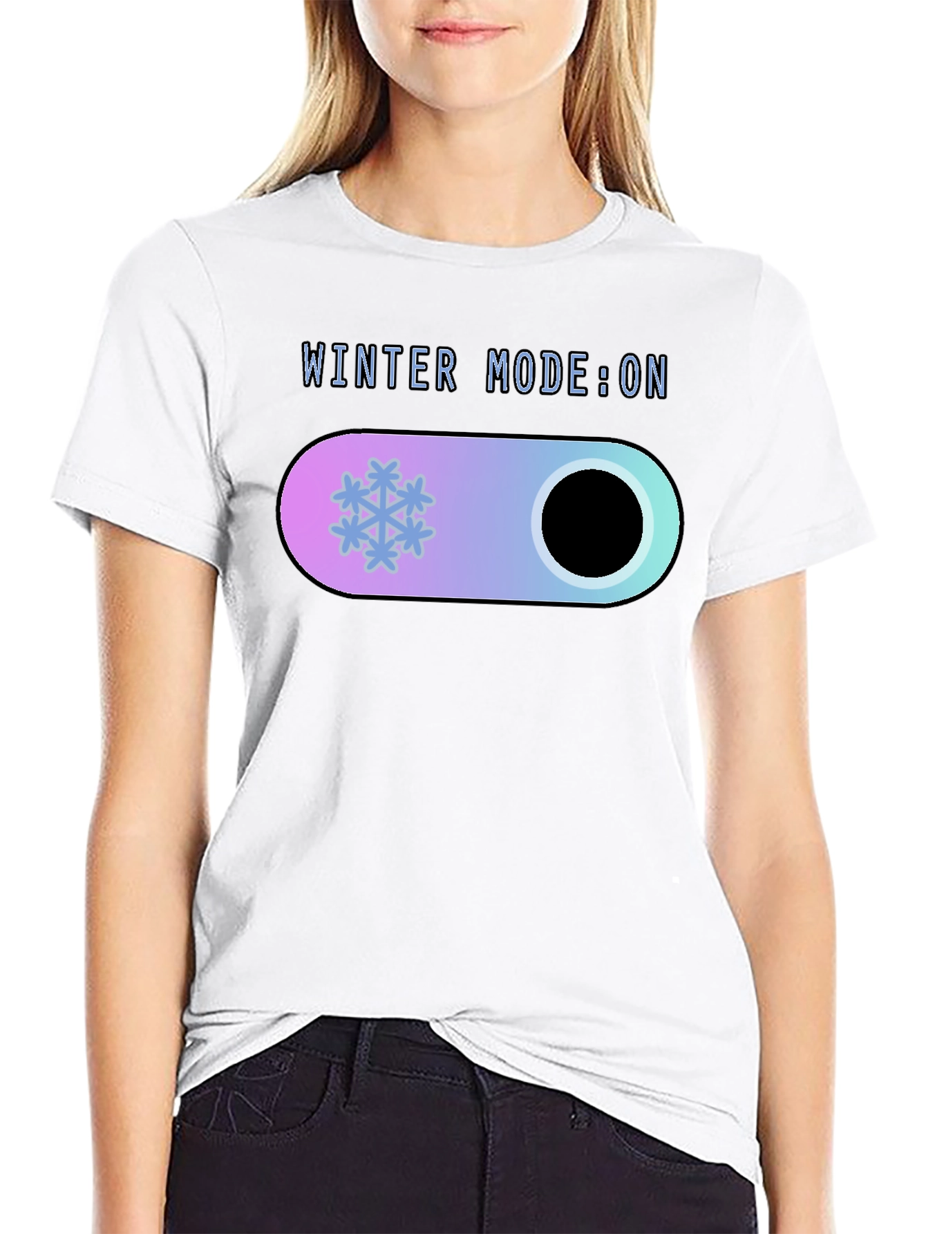 Winter Mode On Black T-Shirt
