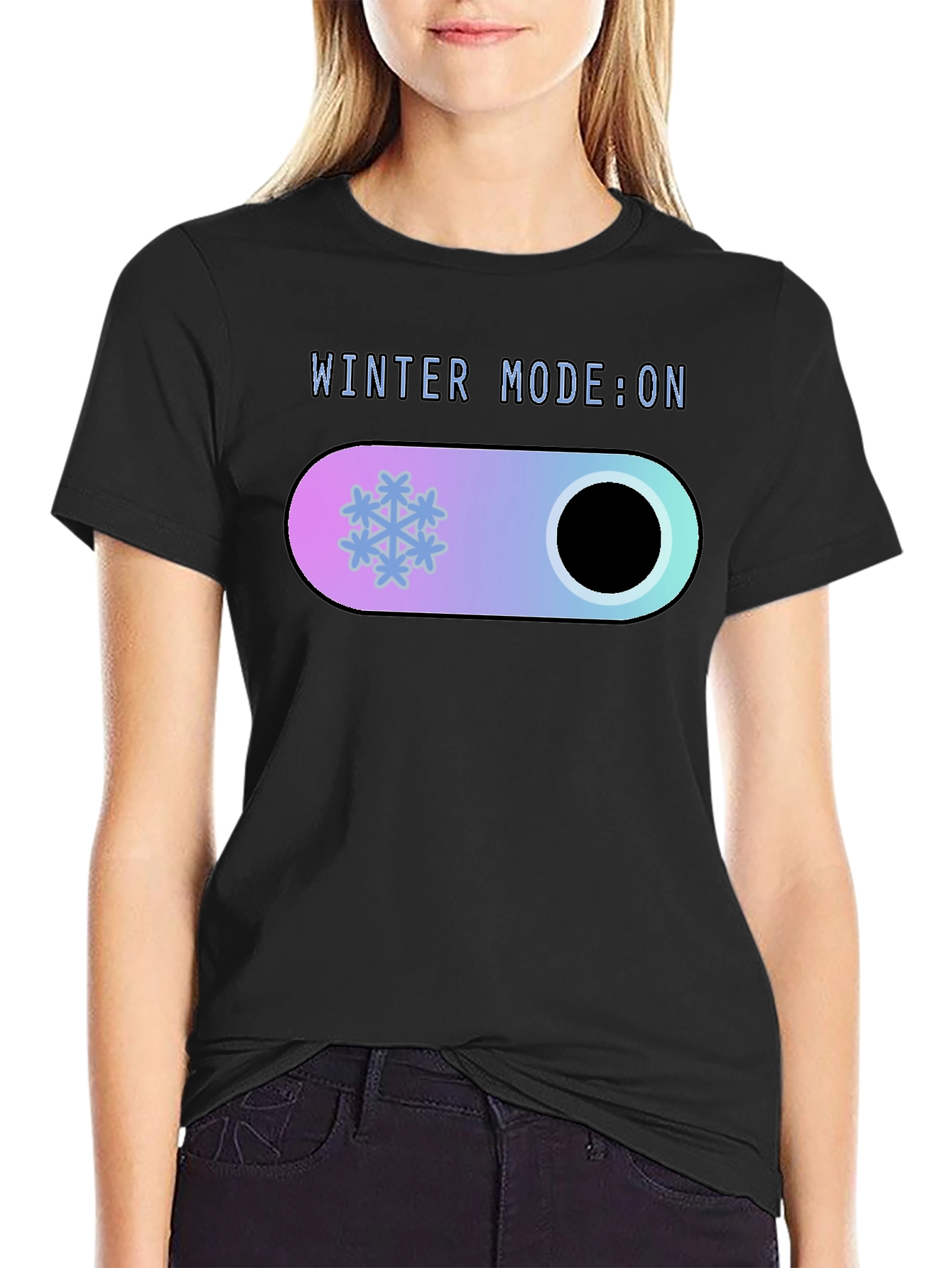 Winter Mode On Black T-Shirt