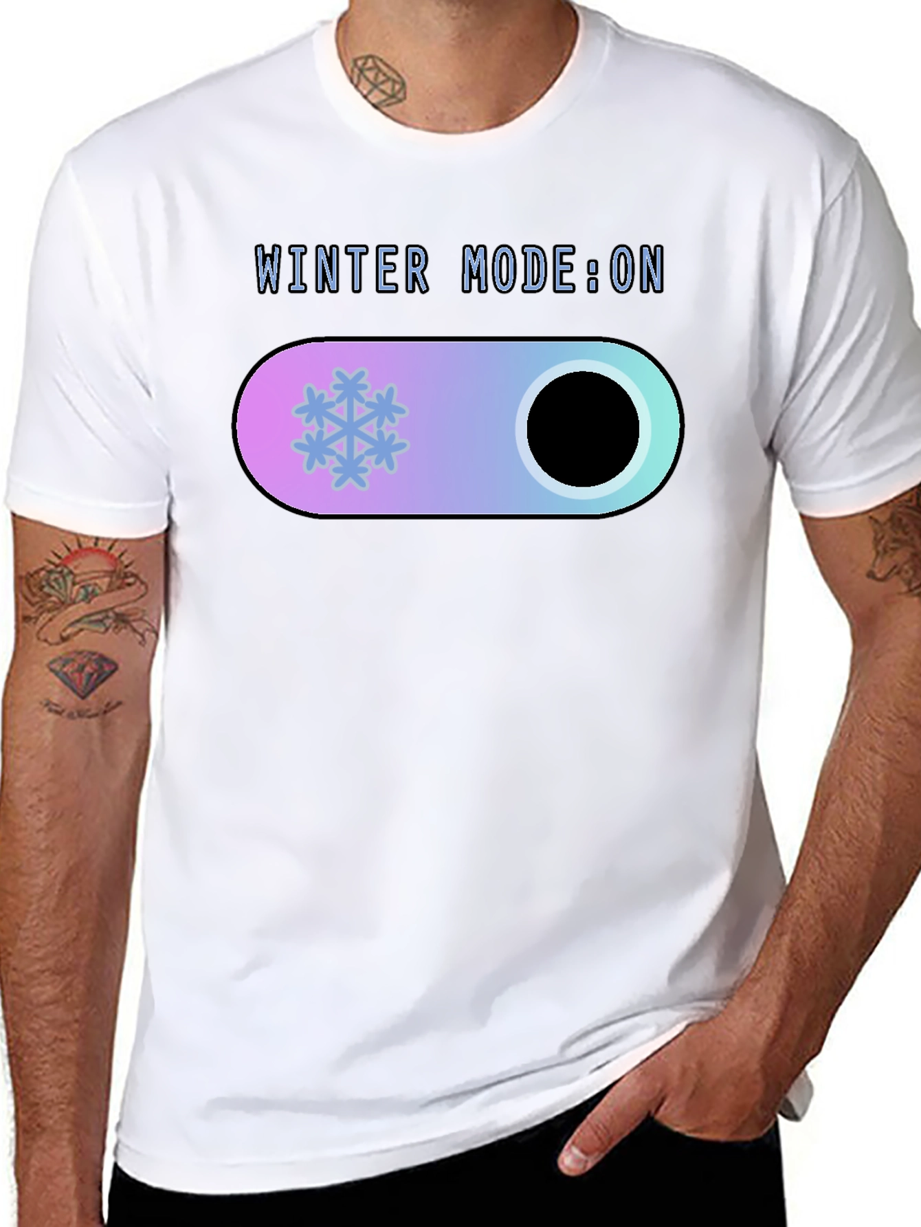 Winter Mode On Black T-Shirt