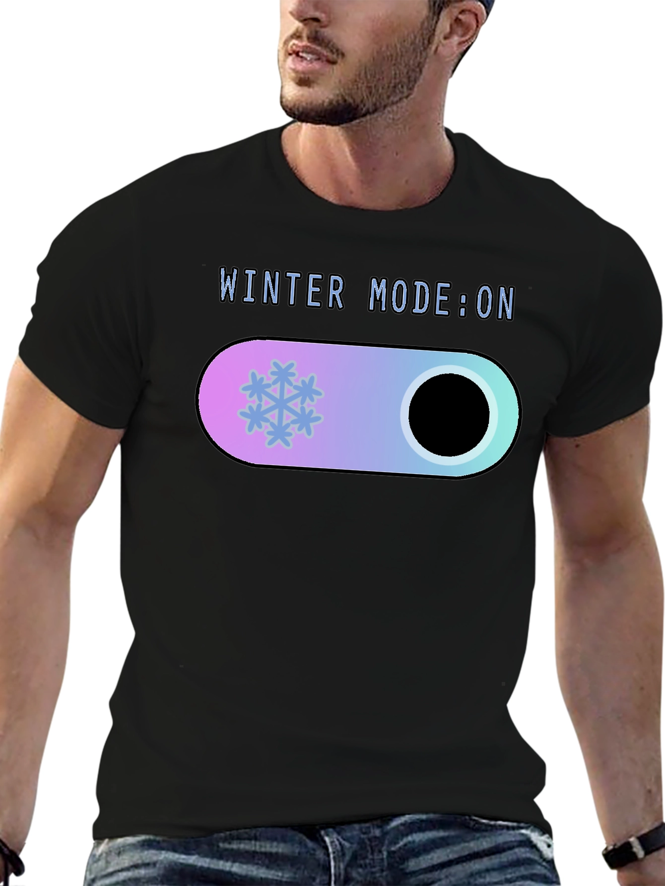 Winter Mode On Black T-Shirt