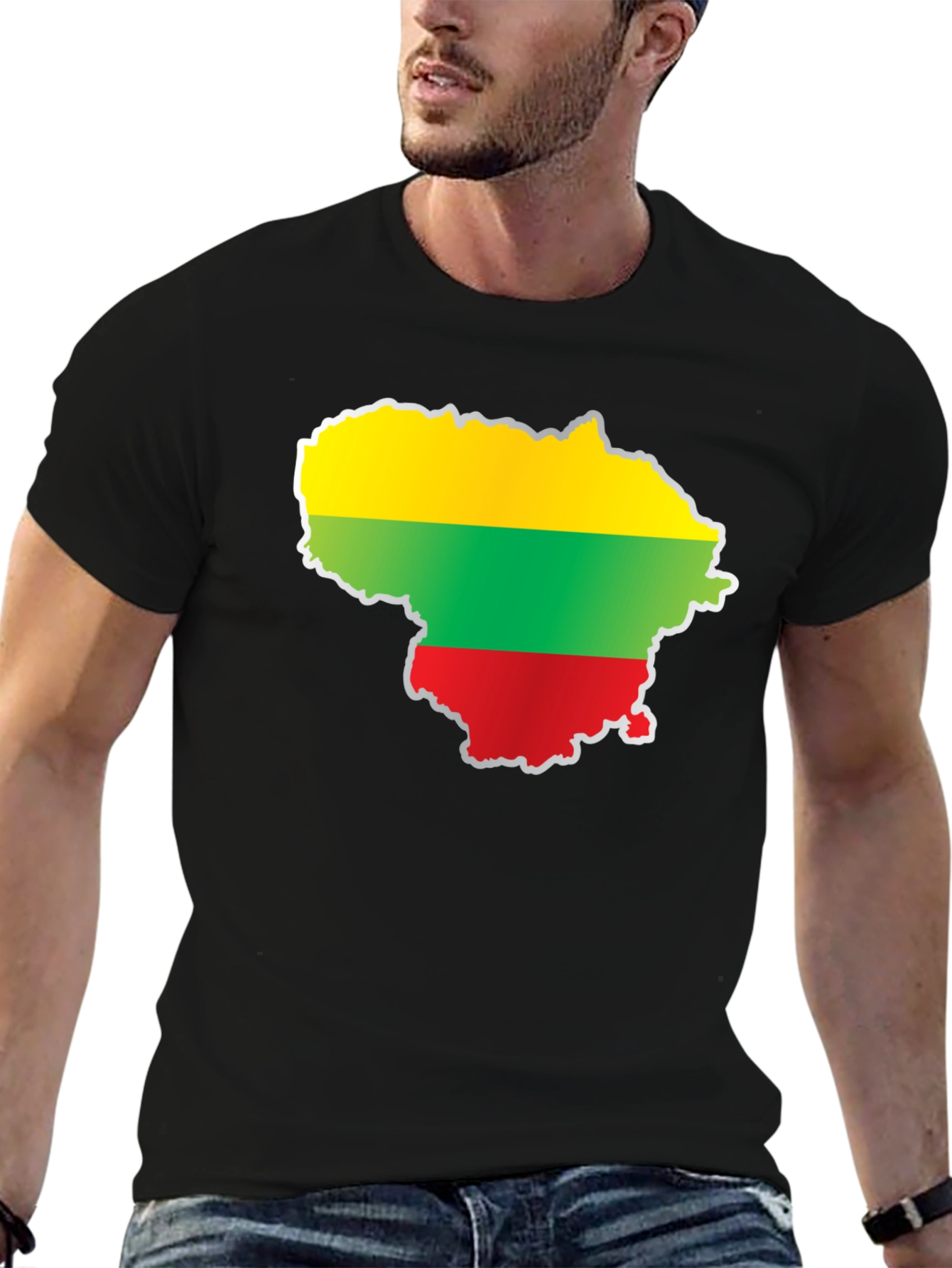 Lithuania Flag Map T-Shirt - Black