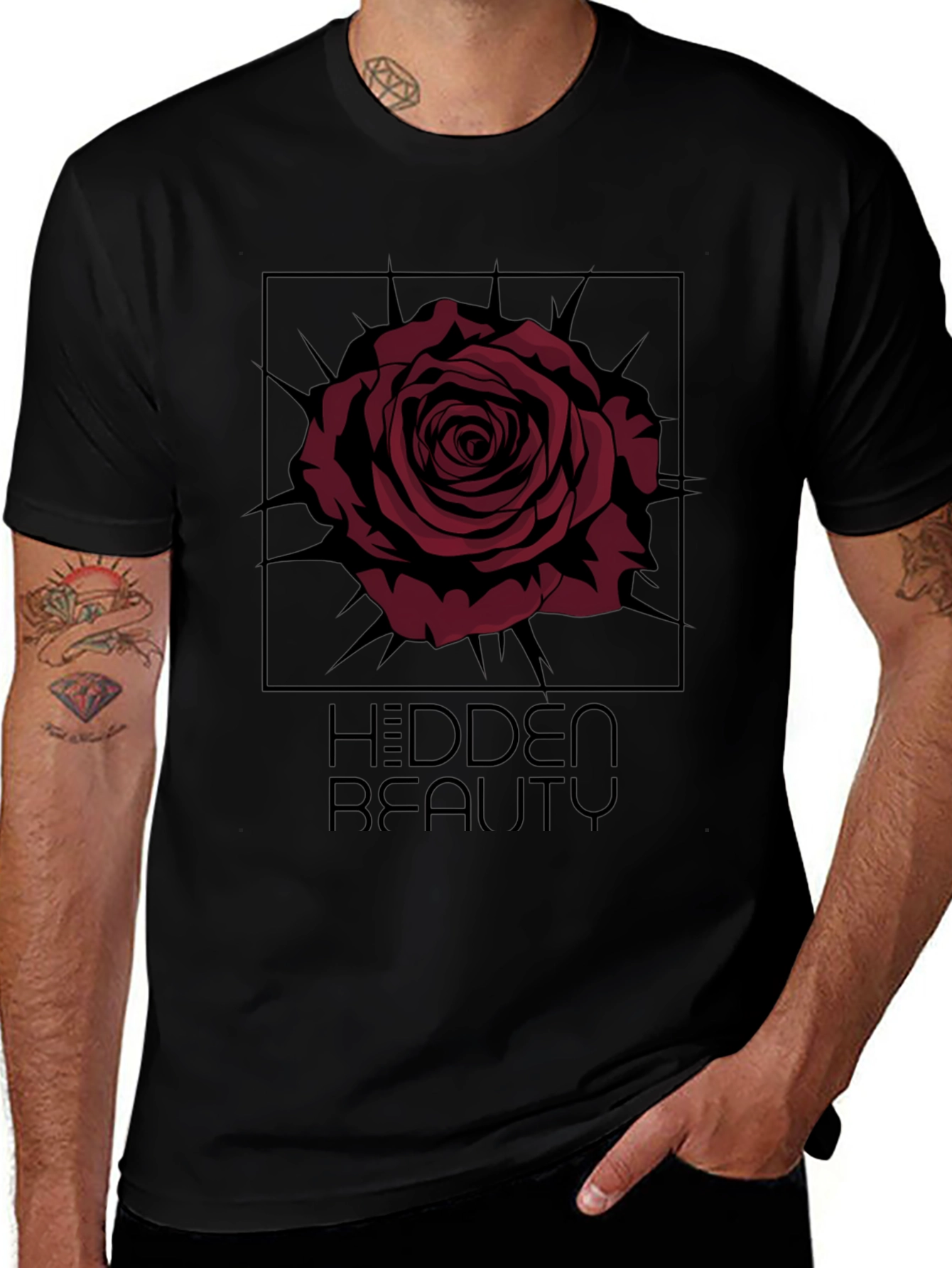 The Hidden Beauty Black Graphic Tee Rose