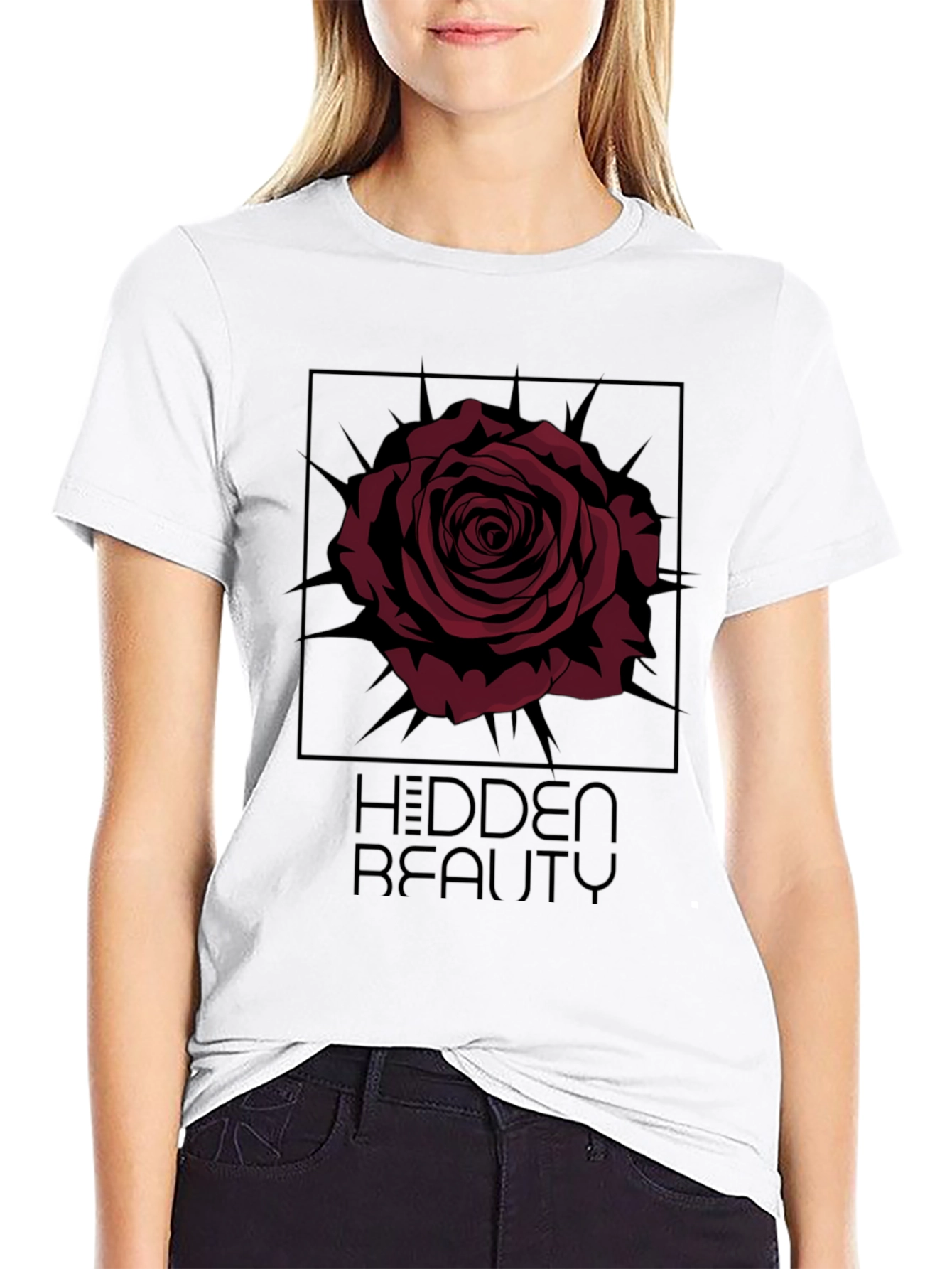 The Hidden Beauty Black Graphic Tee Rose