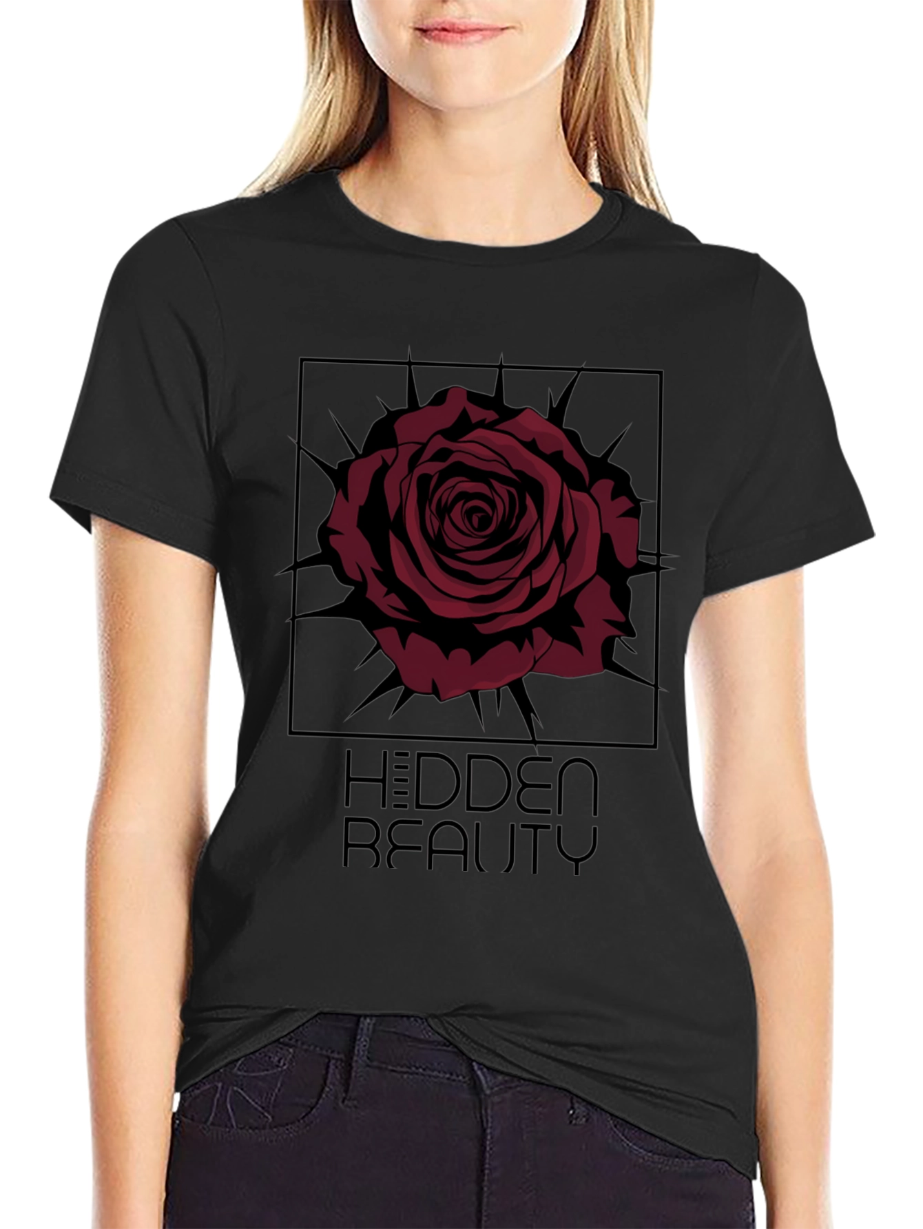 The Hidden Beauty Black Graphic Tee Rose