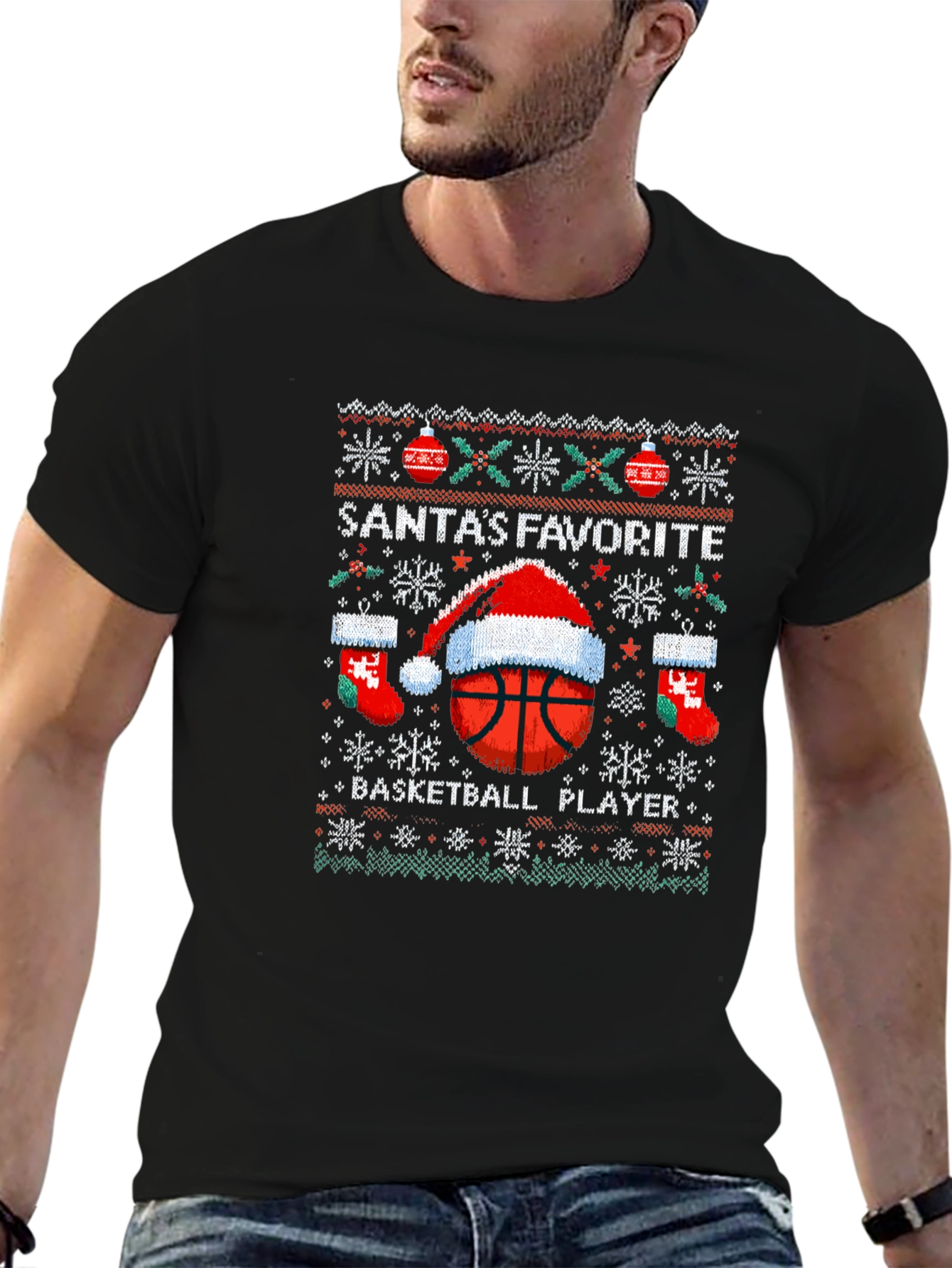 Santas Favorite Basketball Player Ugly Christmas Sweater T-Shirt