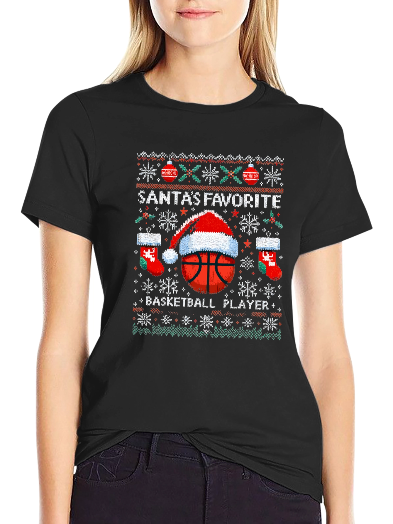 Santas Favorite Basketball Player Ugly Christmas Sweater T-Shirt