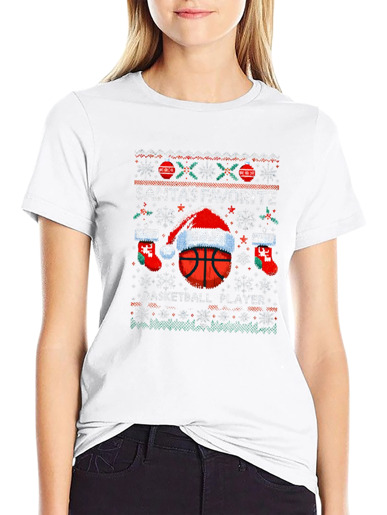 Santas Favorite Basketball Player Ugly Christmas Sweater T-Shirt