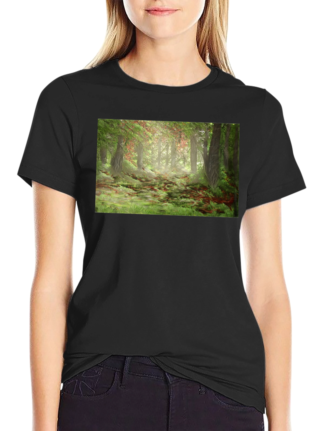 Forest Scene Graphic T-Shirt - Black