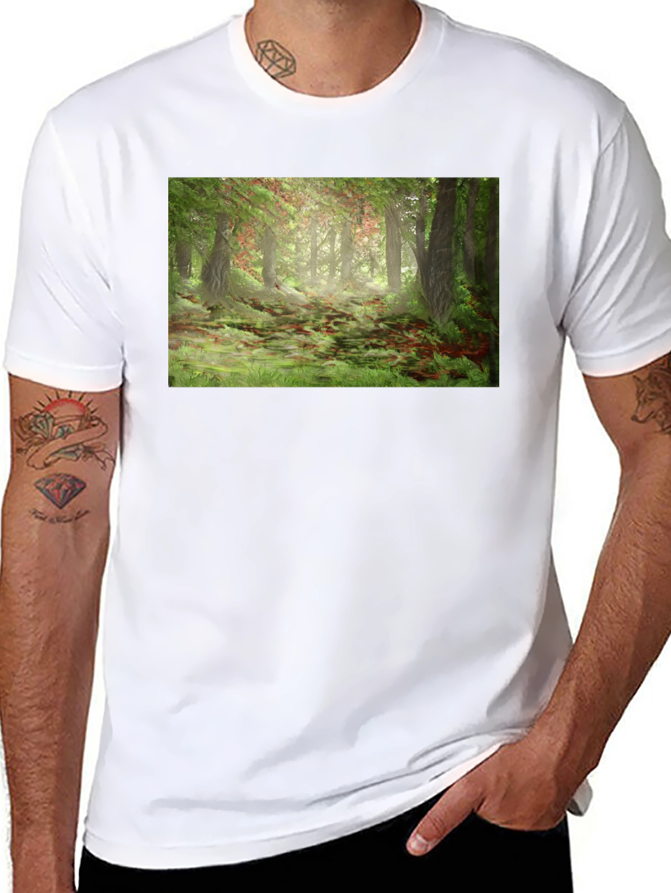 Forest Scene Graphic T-Shirt - Black