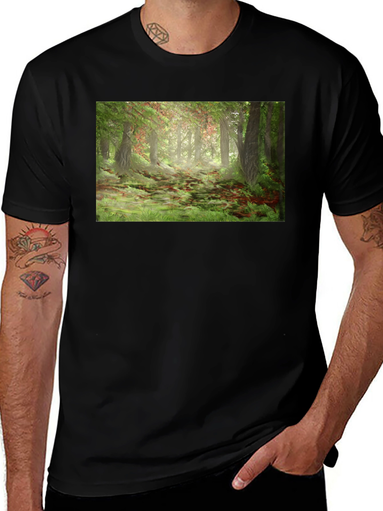 Forest Scene Graphic T-Shirt - Black
