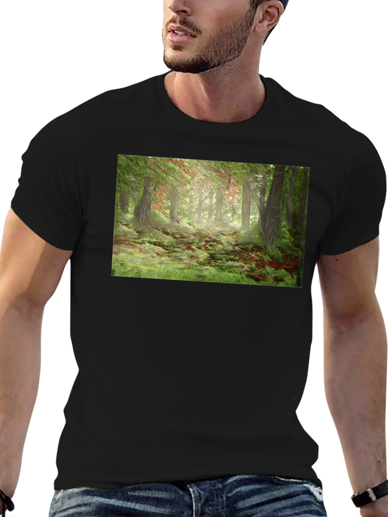 Forest Scene Graphic T-Shirt - Black
