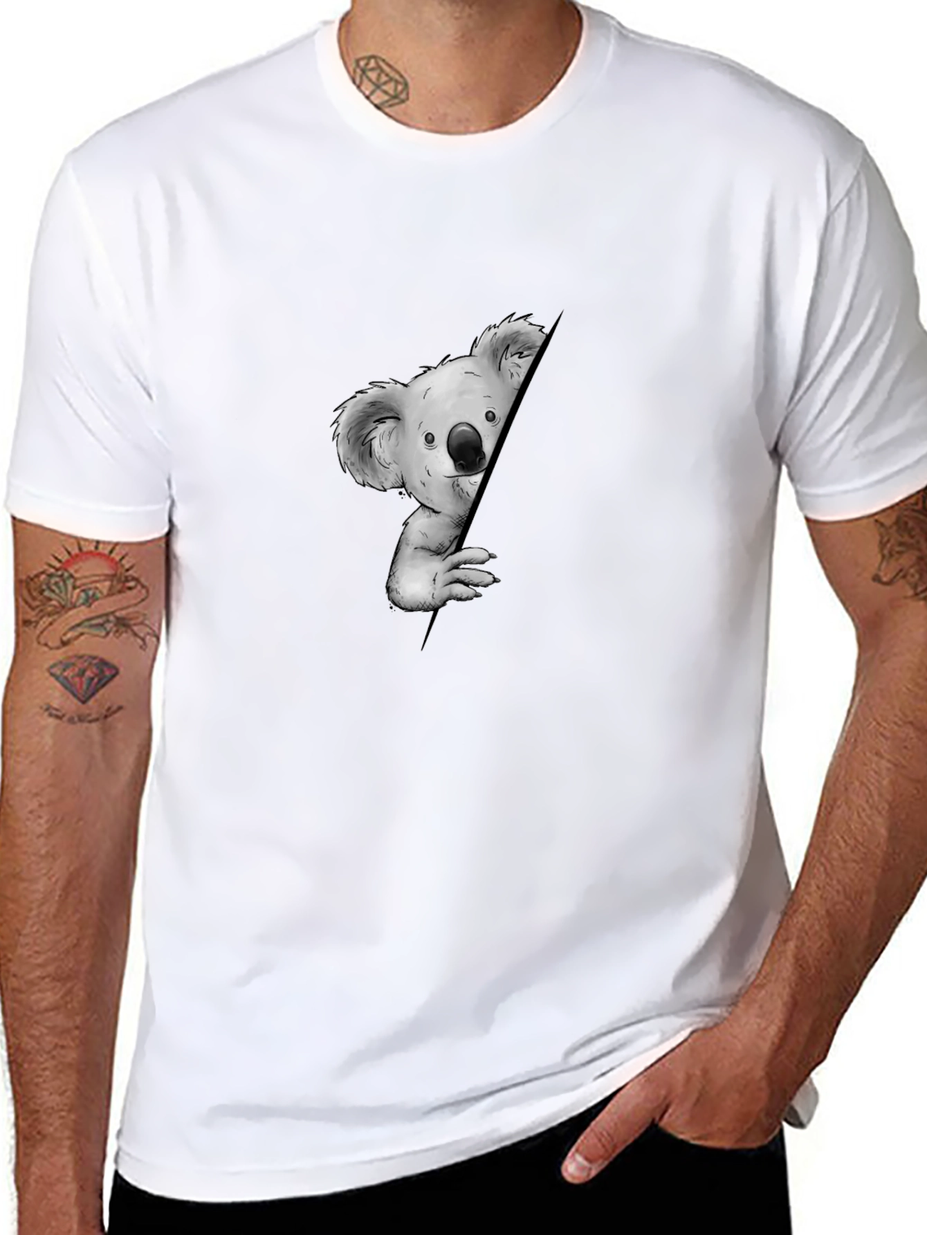 Koala Peeking Black T-Shirt