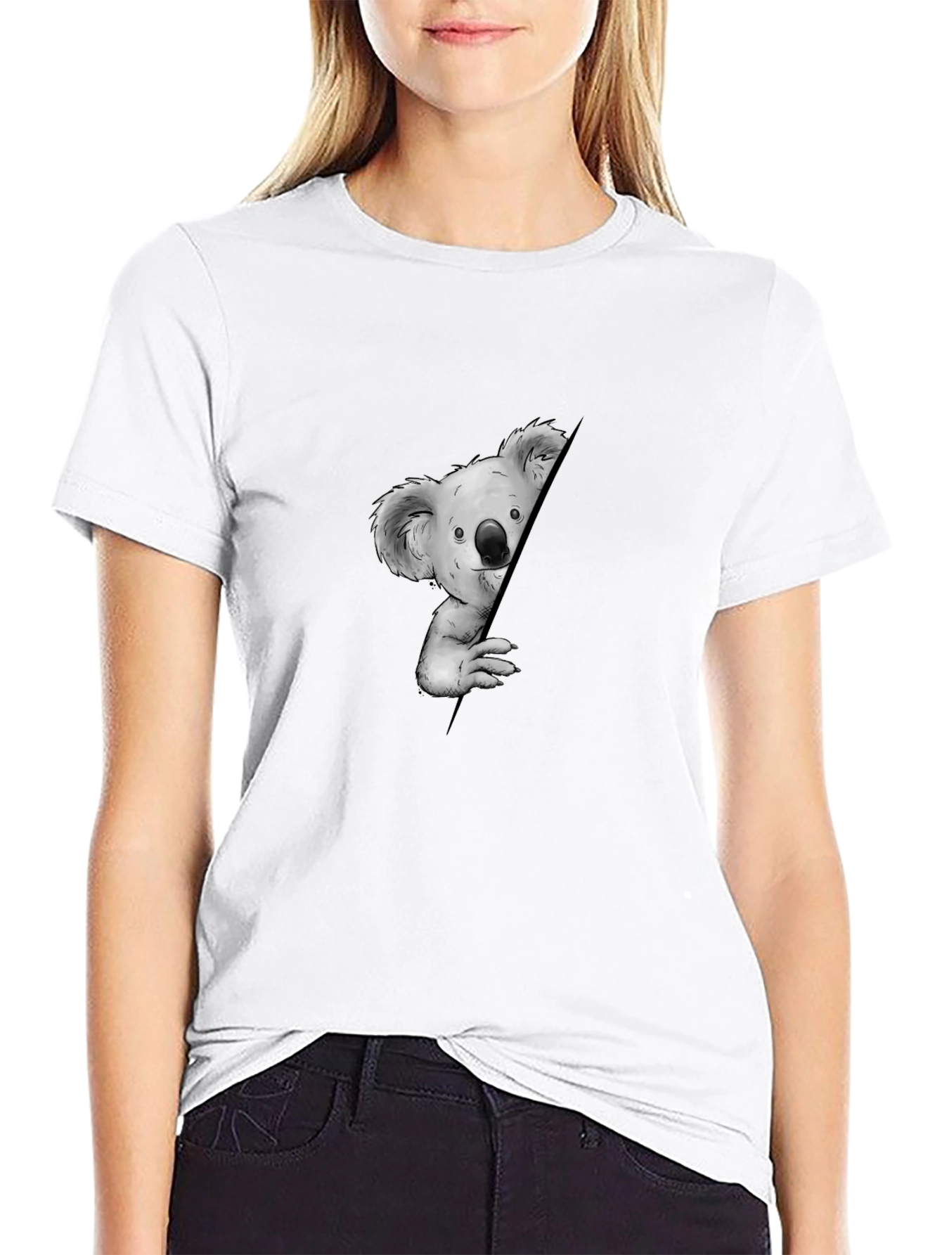 Koala Peeking Black T-Shirt