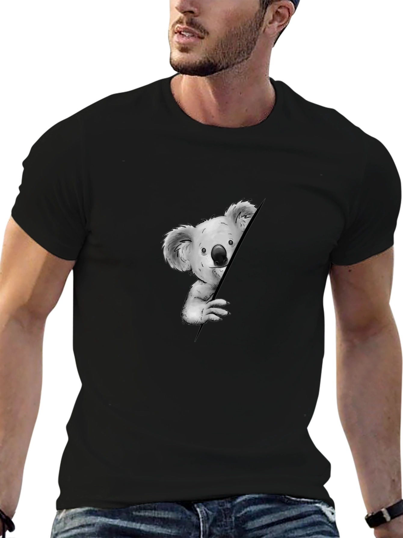 Koala Peeking Black T-Shirt