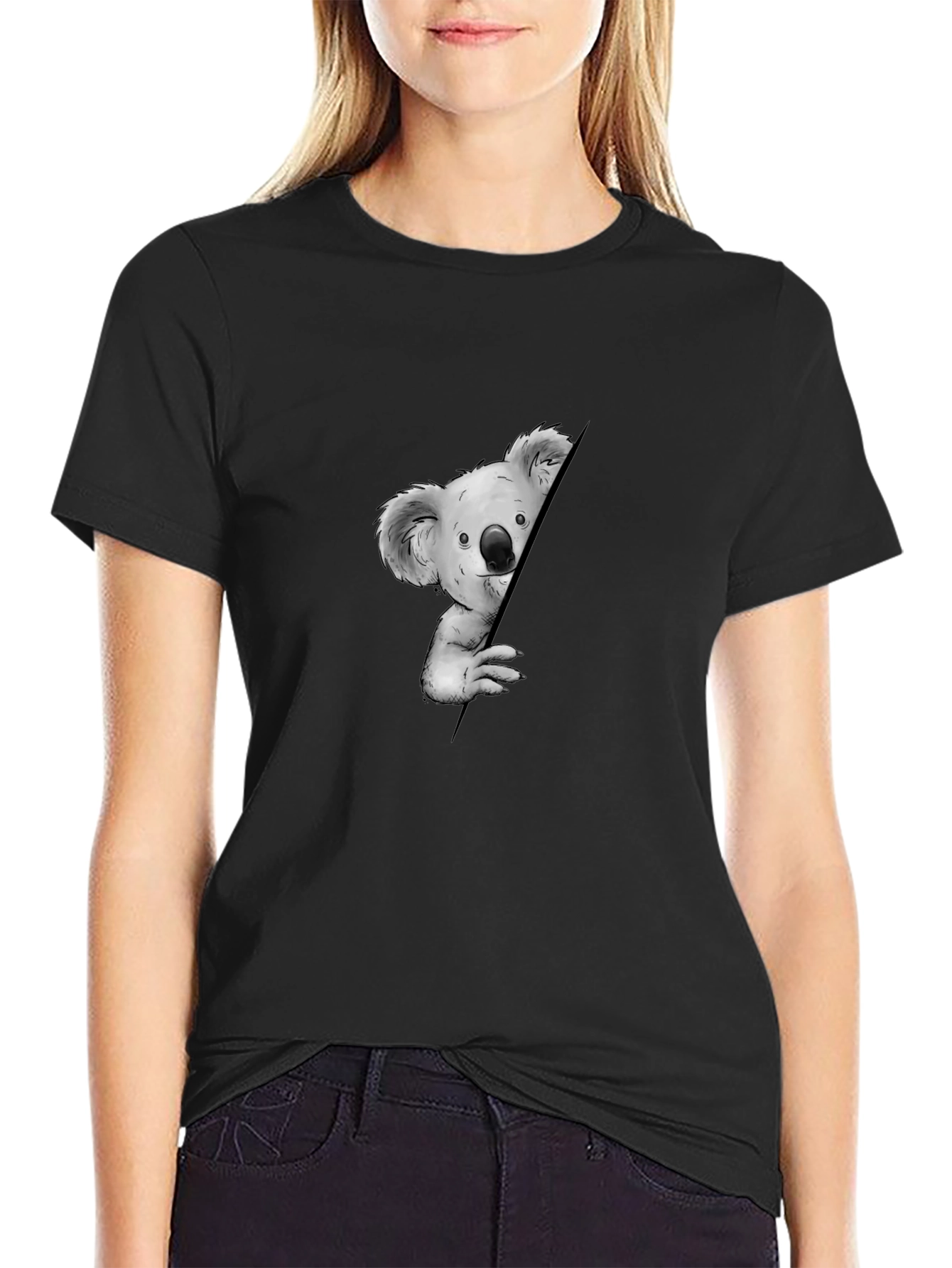 Koala Peeking Black T-Shirt