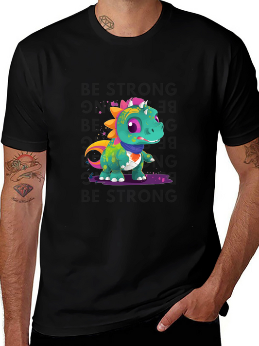 Cartoon Dinosaur Graphic Tee - Black