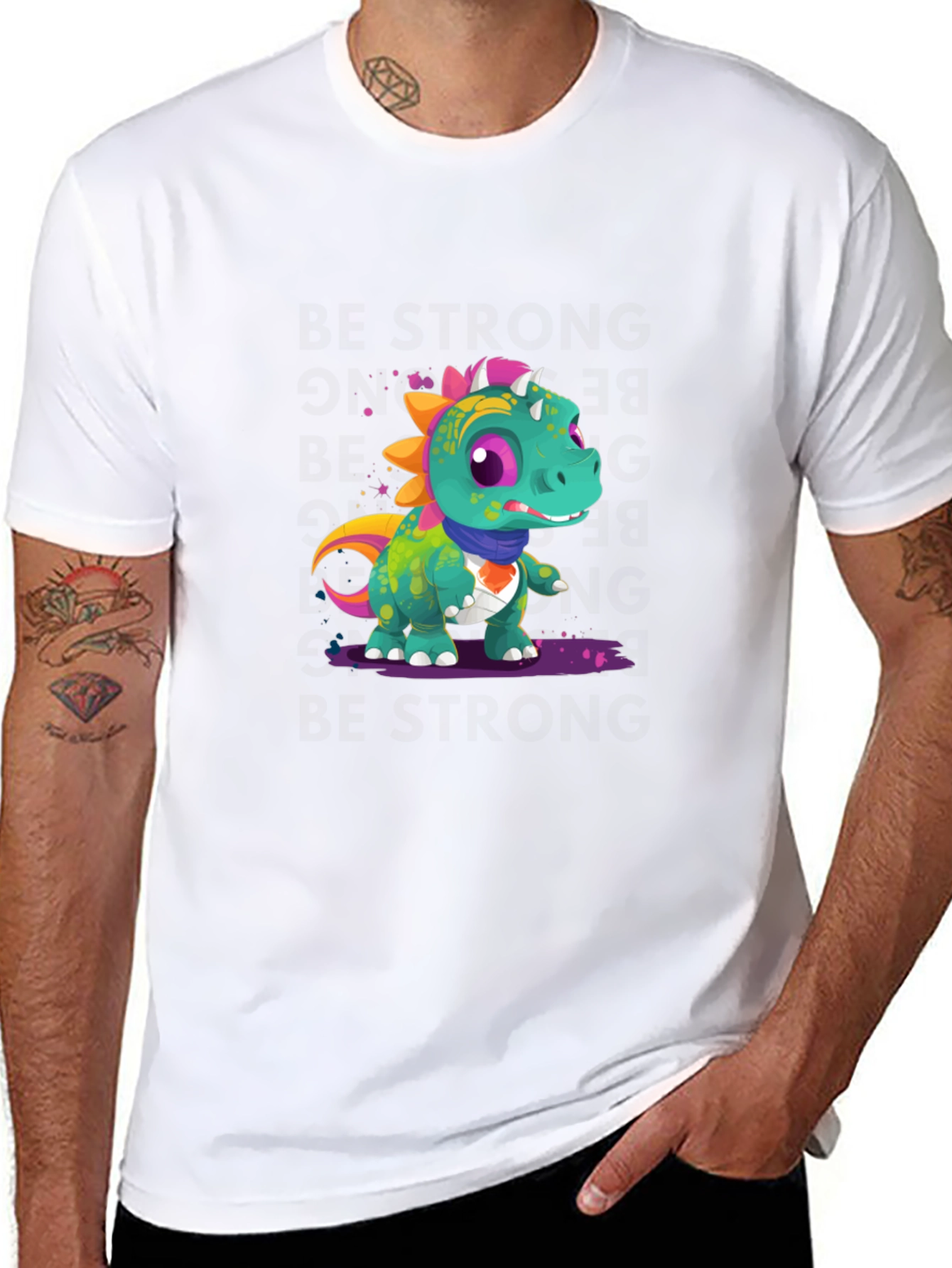 Cartoon Dinosaur Graphic Tee - Black