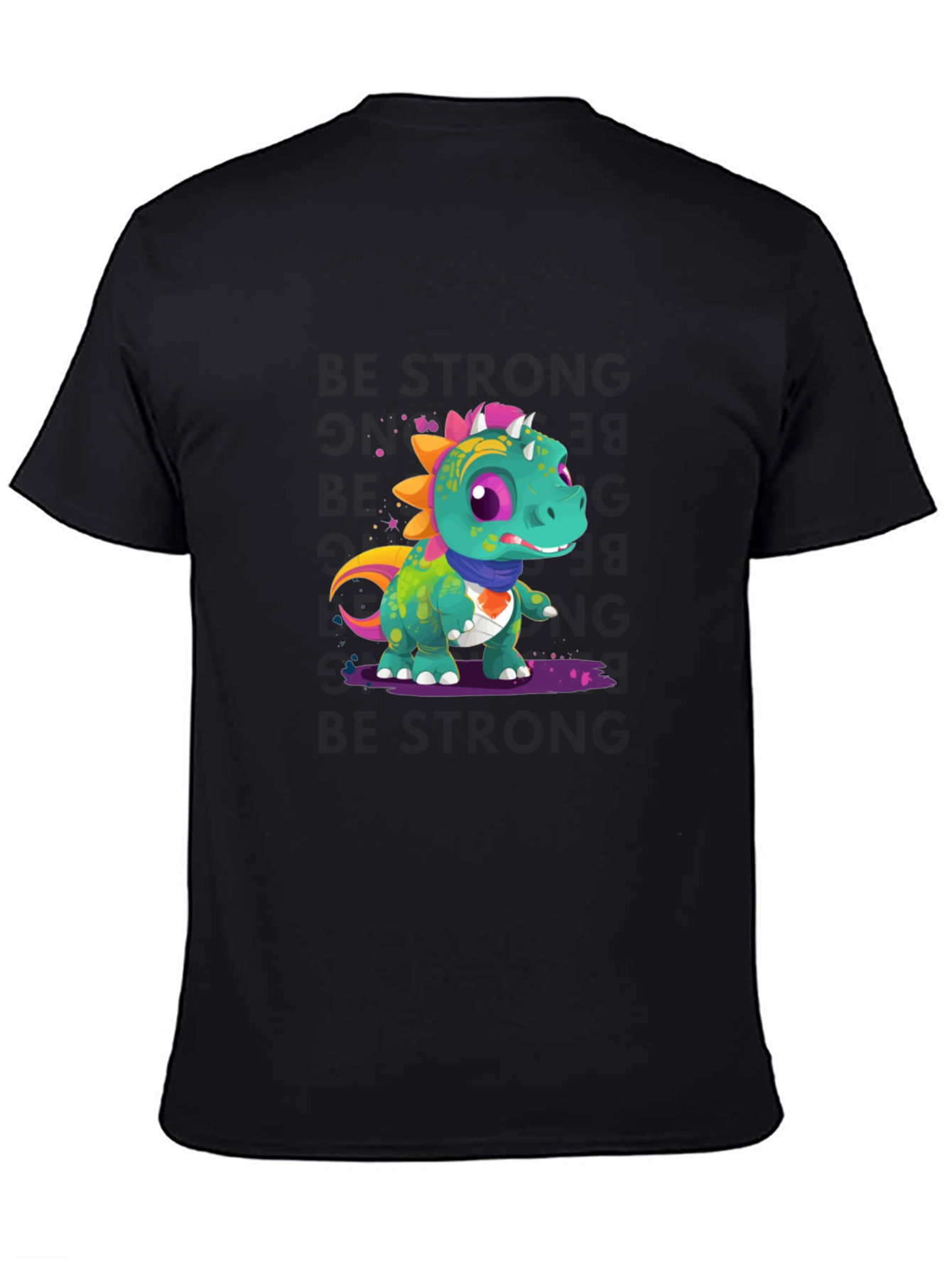 Cartoon Dinosaur Graphic Tee - Black