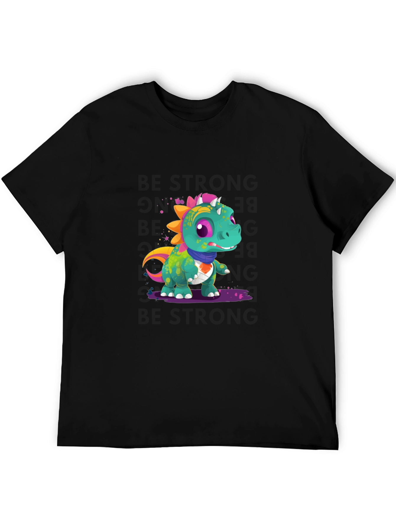 Cartoon Dinosaur Graphic Tee - Black