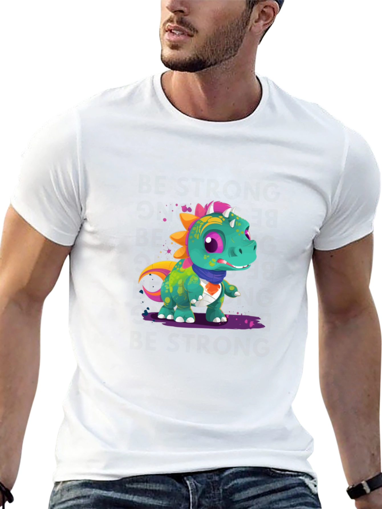 Cartoon Dinosaur Graphic Tee - Black