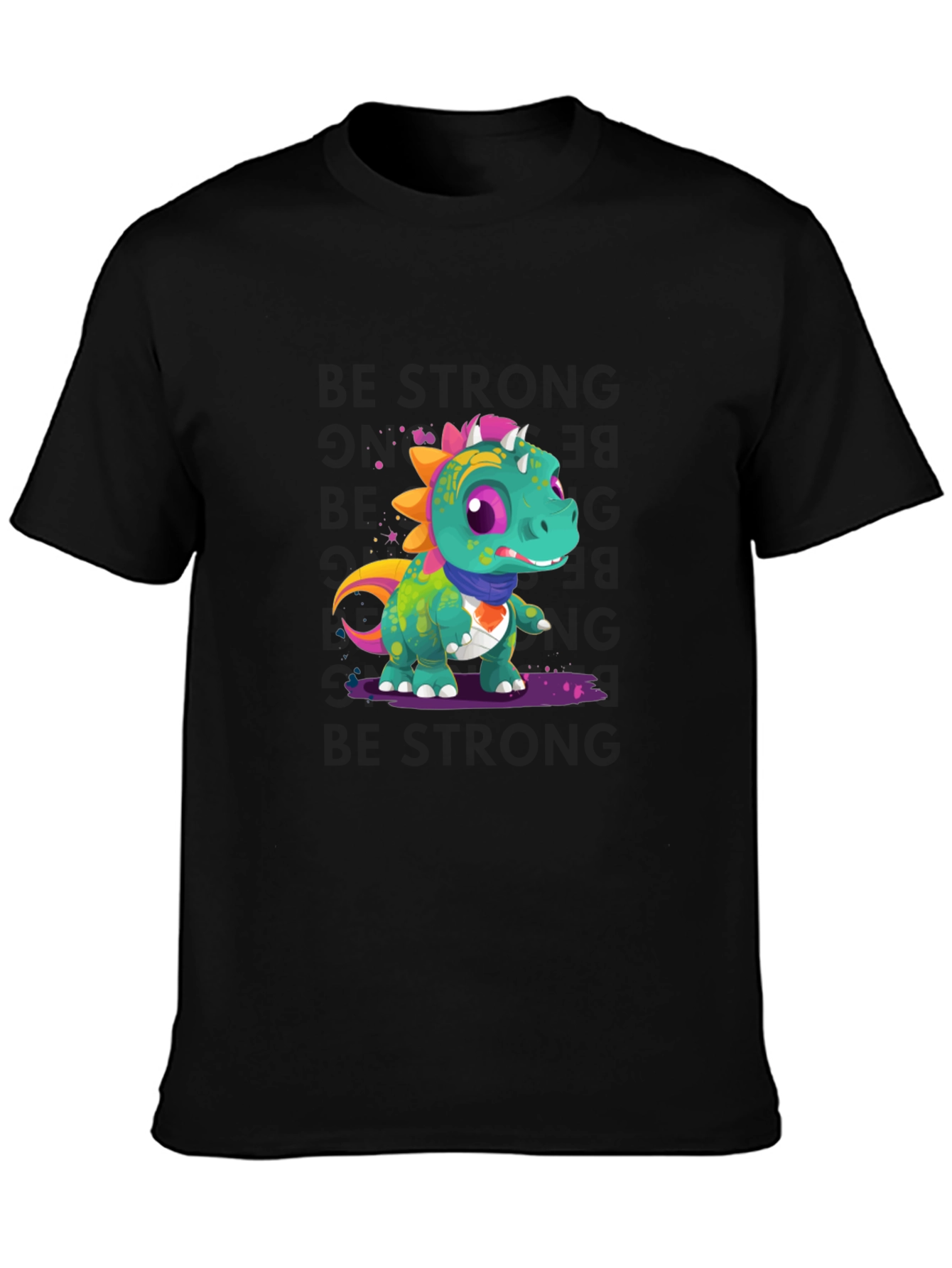 Cartoon Dinosaur Graphic Tee - Black