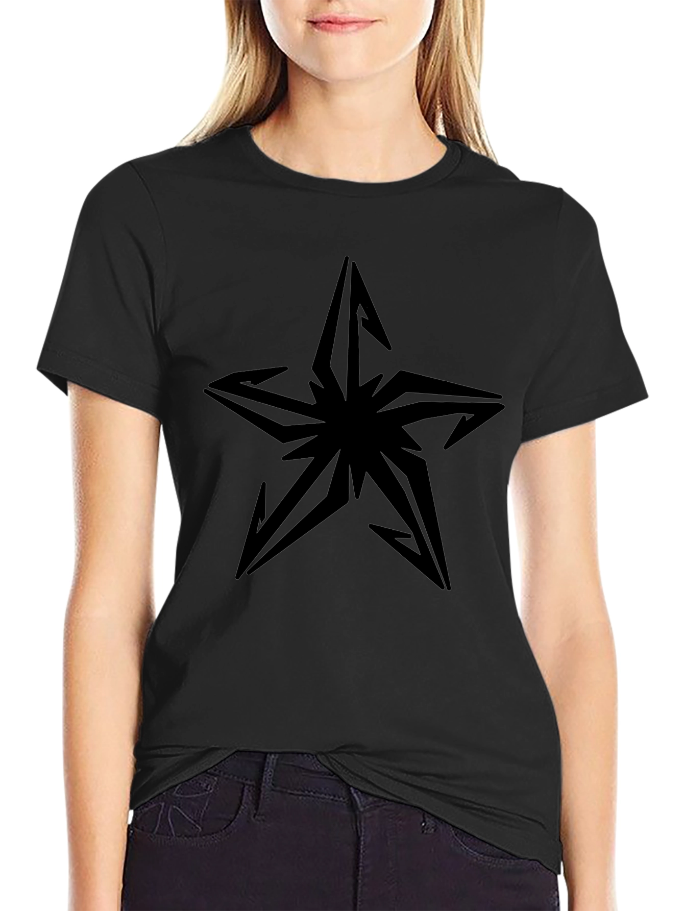 Edgy Star Graphic Black T-Shirt