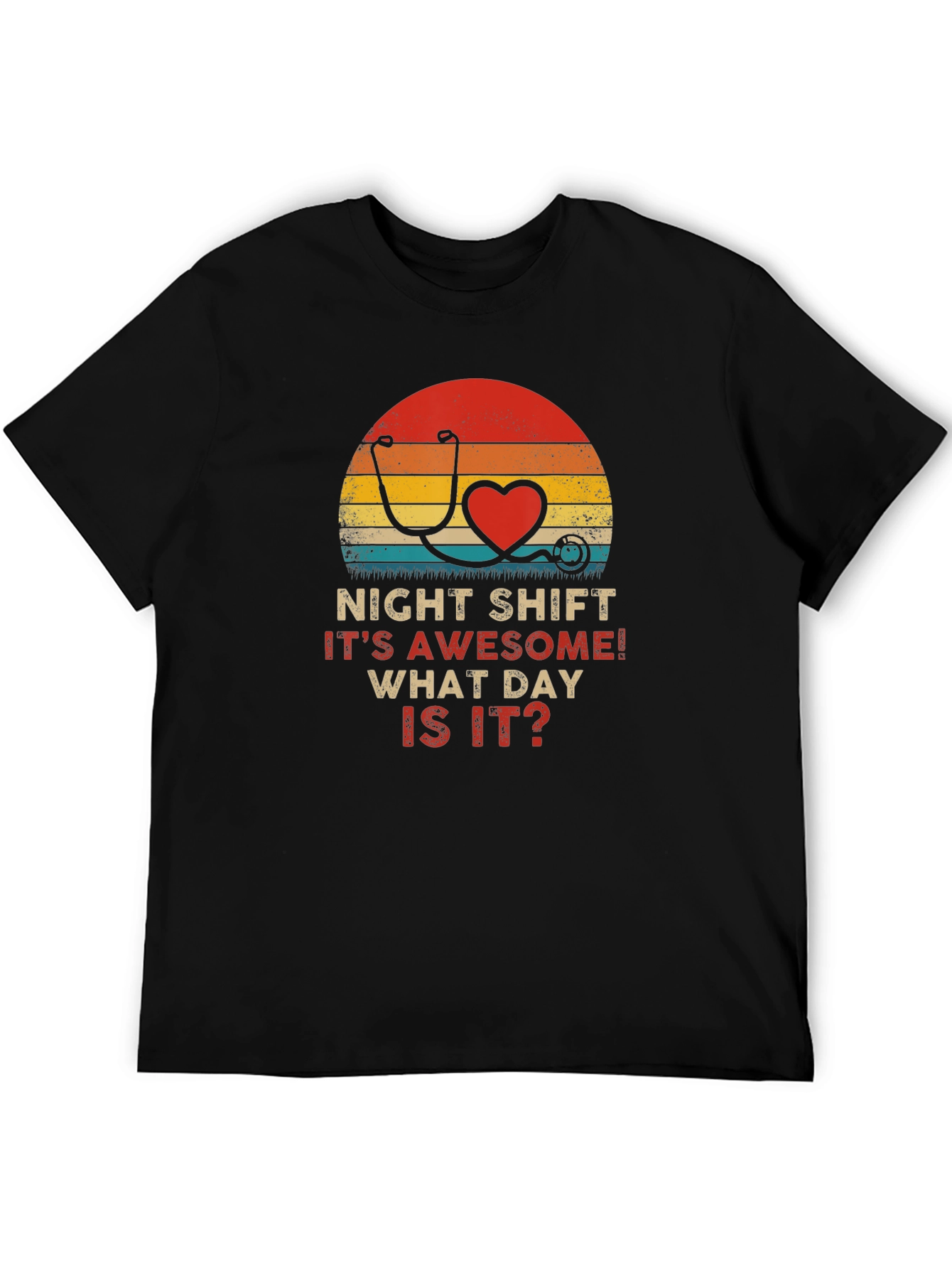 Night Shift Nurse Stethoscope Heart Retro T-Shirt