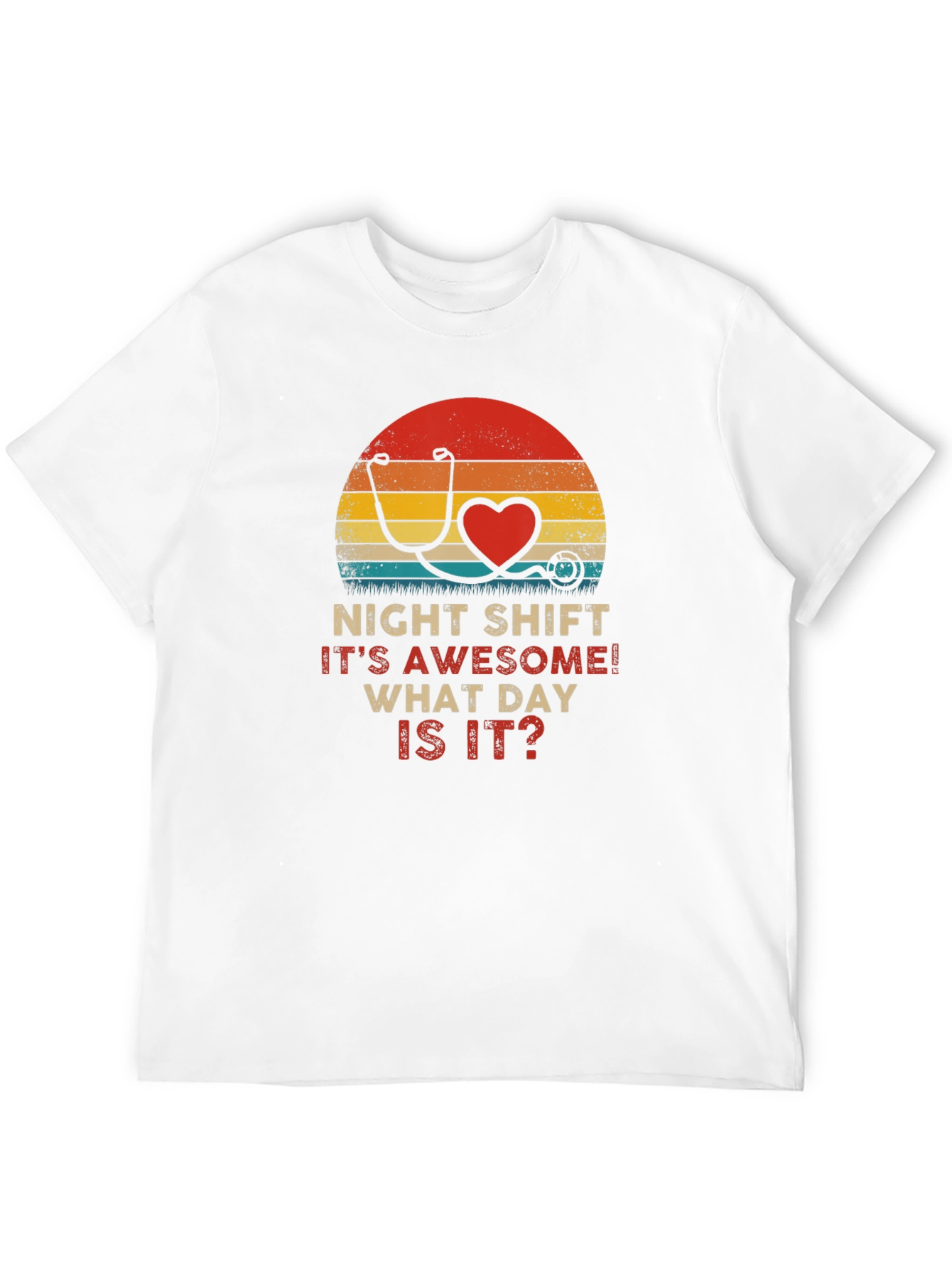 Night Shift Nurse Stethoscope Heart Retro T-Shirt