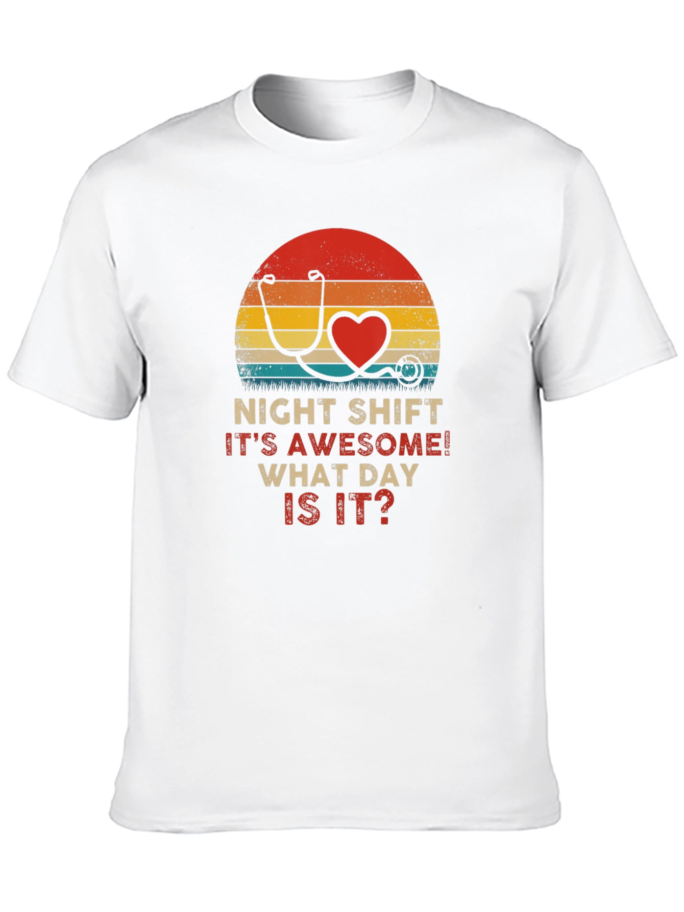 Night Shift Nurse Stethoscope Heart Retro T-Shirt