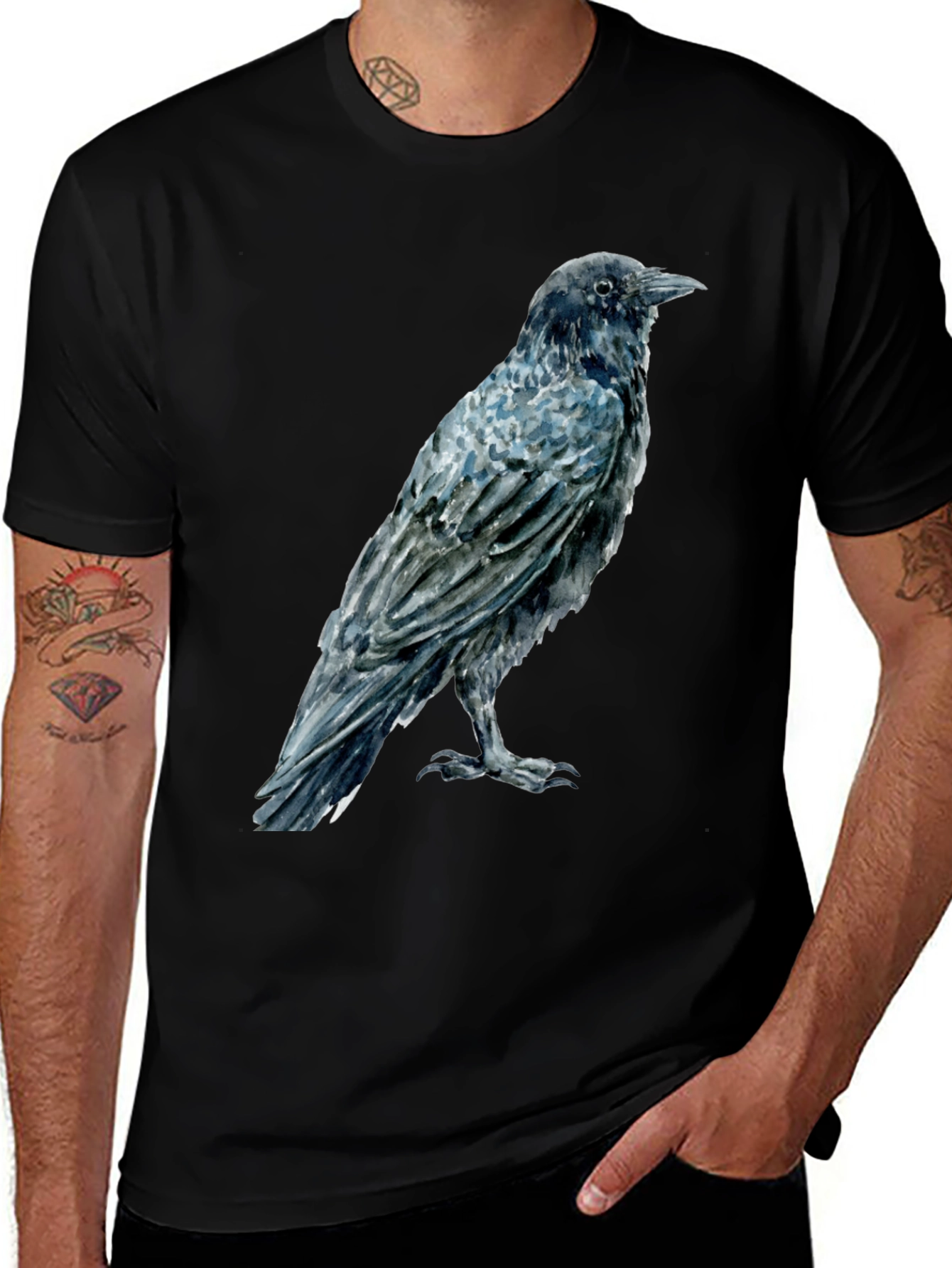 Raven Print Mens Black T-Shirt