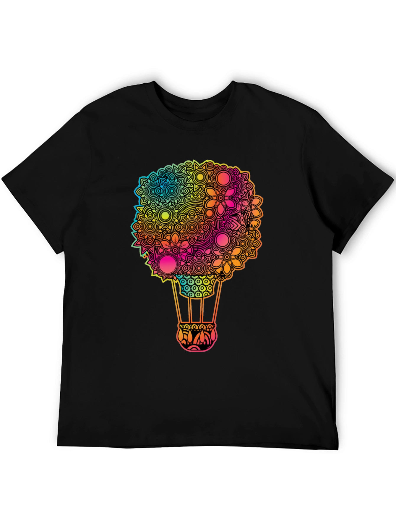 Floral Hot Air Balloon Graphic Tee - Black