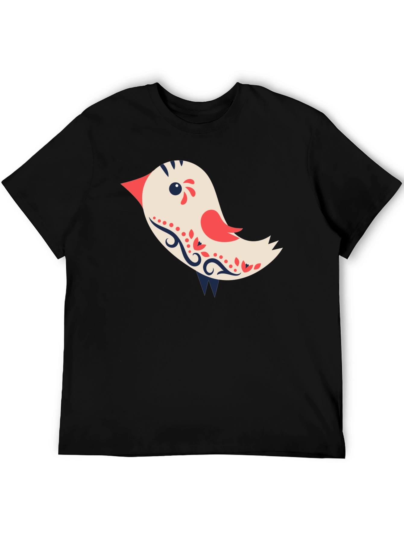 Cute Bird Graphic Tee - Black Cotton T-Shirt