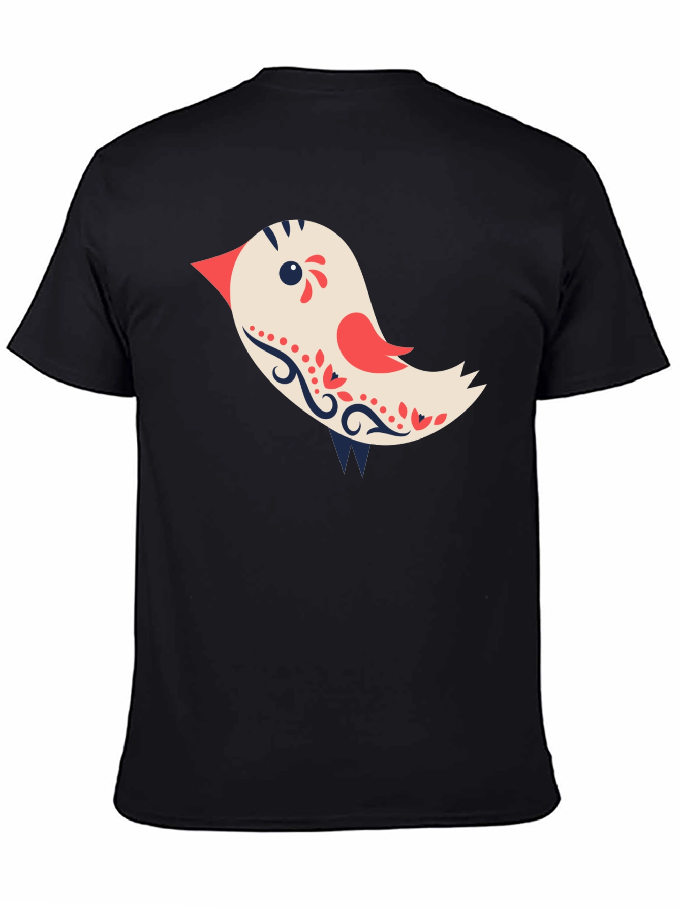 Cute Bird Graphic Tee - Black Cotton T-Shirt
