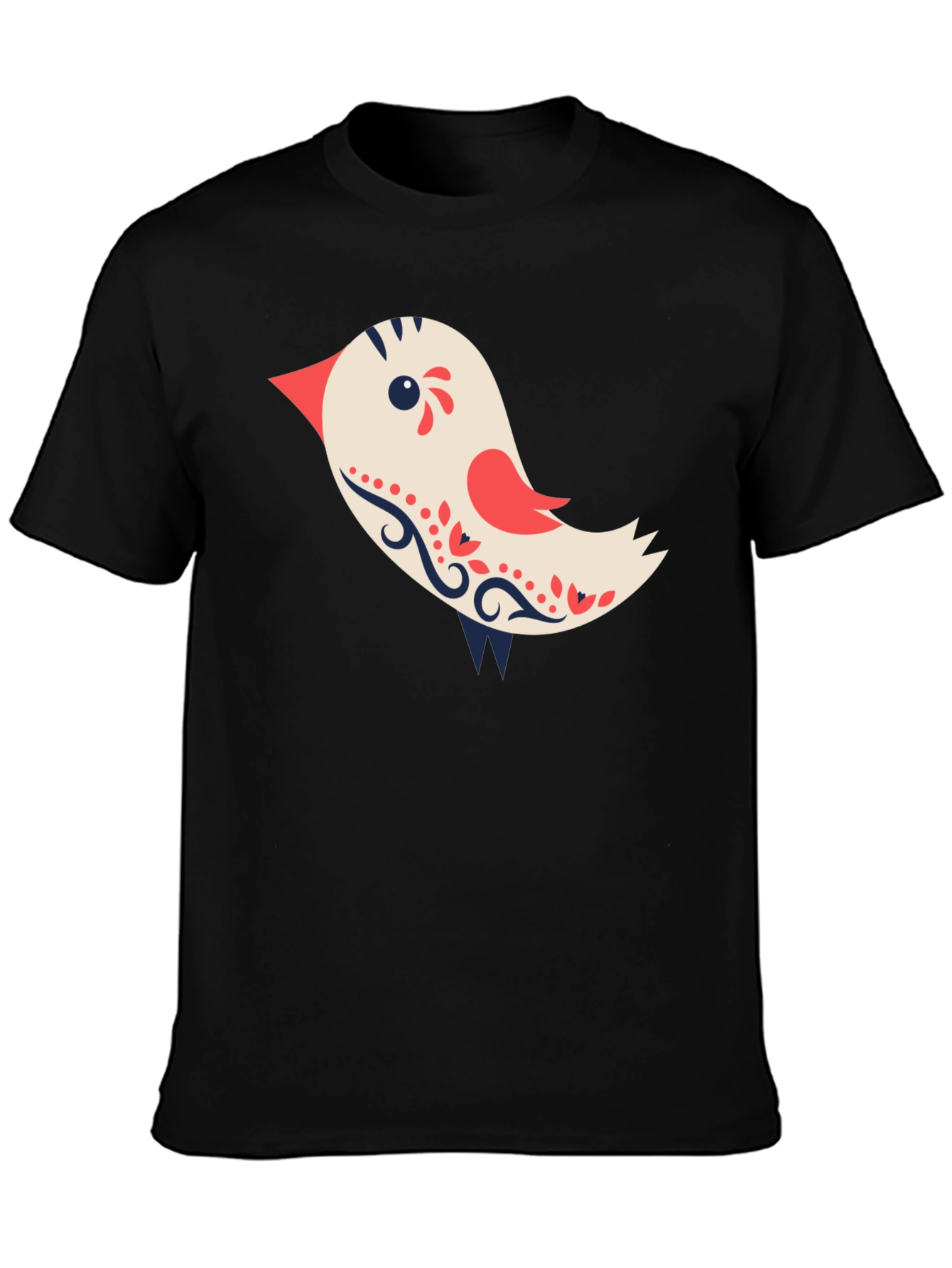 Cute Bird Graphic Tee - Black Cotton T-Shirt