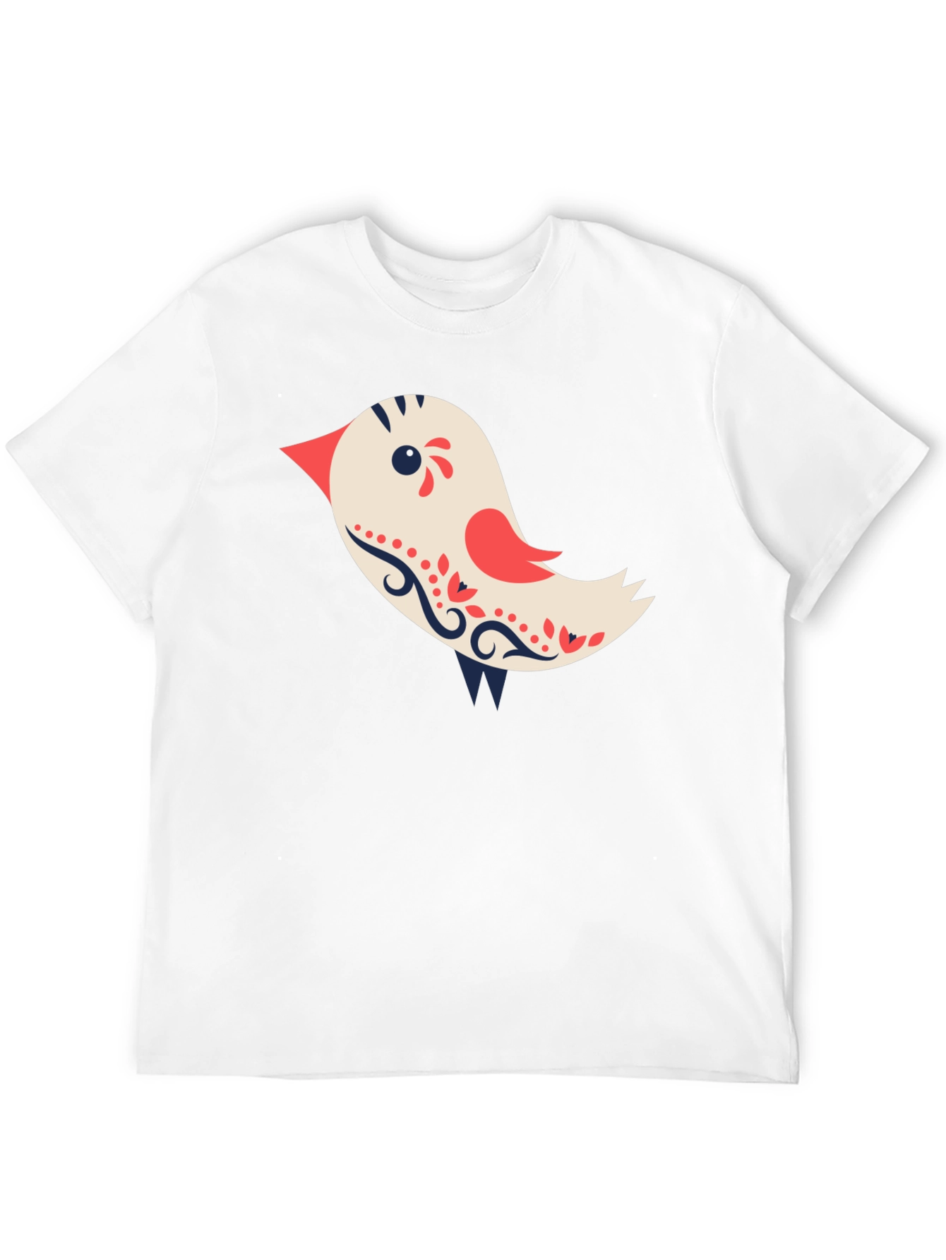 Cute Bird Graphic Tee - Black Cotton T-Shirt
