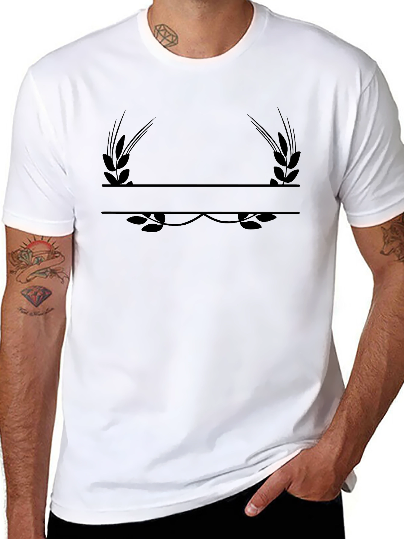 Wheat Laurel Black T-Shirt - Customizable