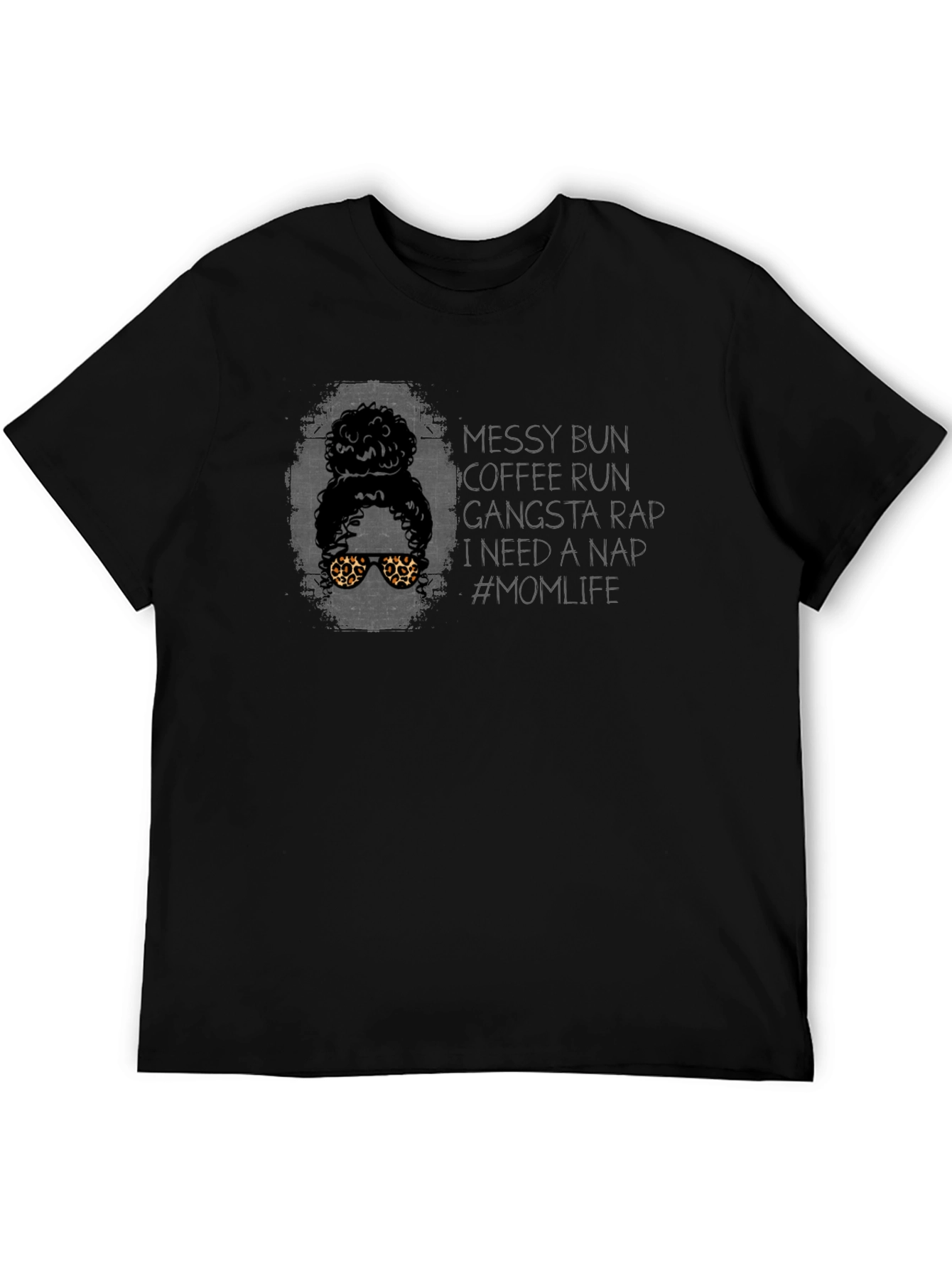 Messy Bun Coffee Run Mom Life Graphic T-Shirt