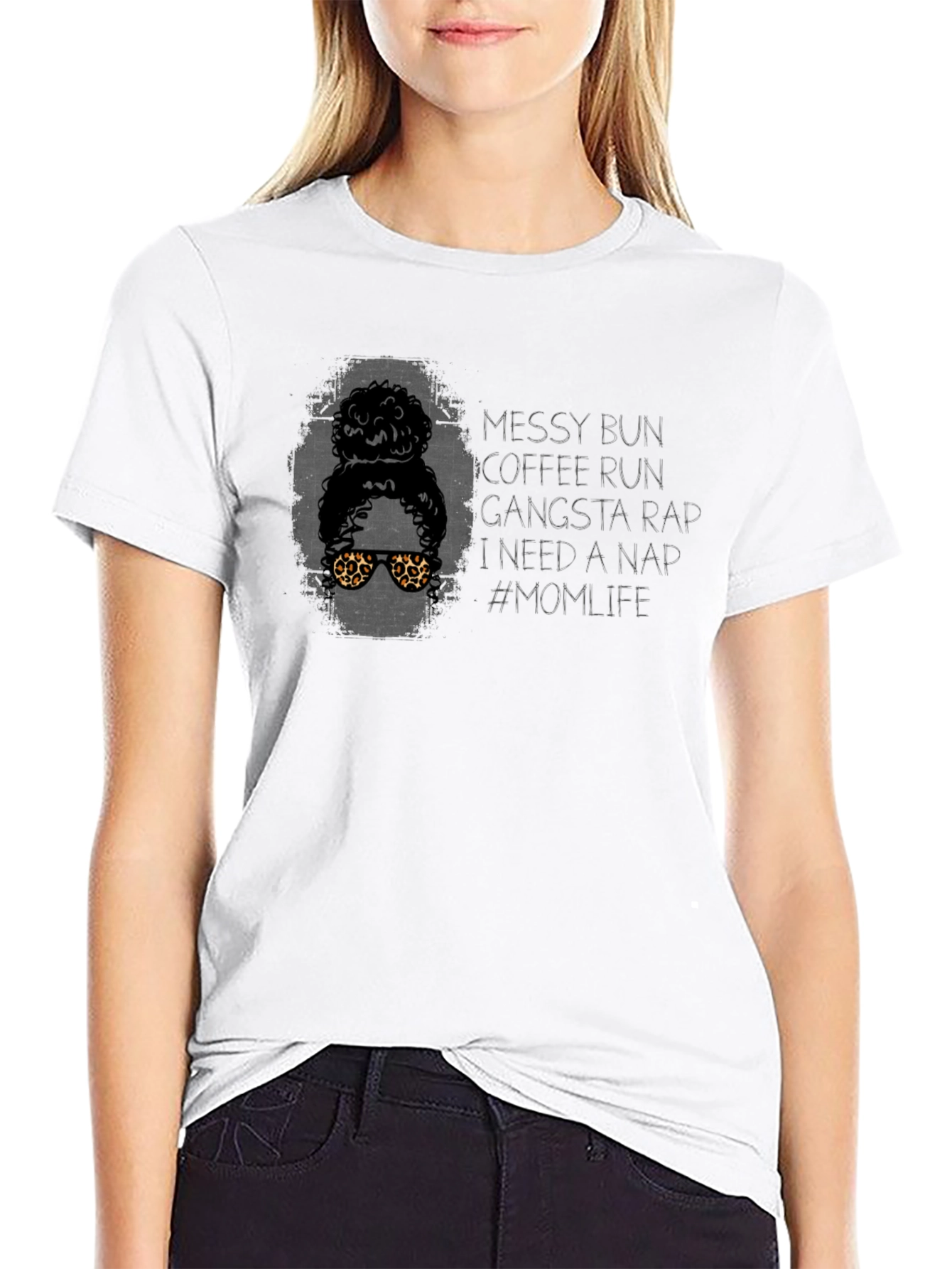 Messy Bun Coffee Run Mom Life Graphic T-Shirt