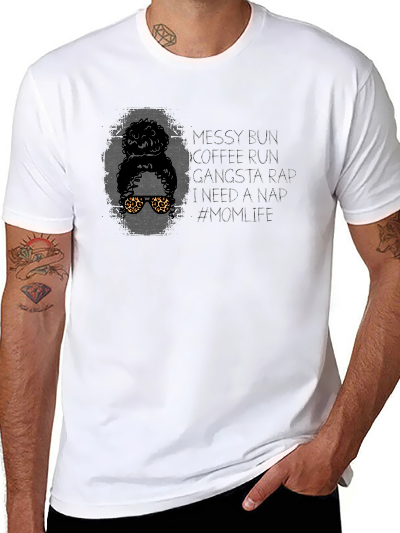 Messy Bun Coffee Run Mom Life Graphic T-Shirt