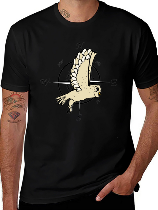 Owl Compass Graphic Tee - Mens Black T-Shirt