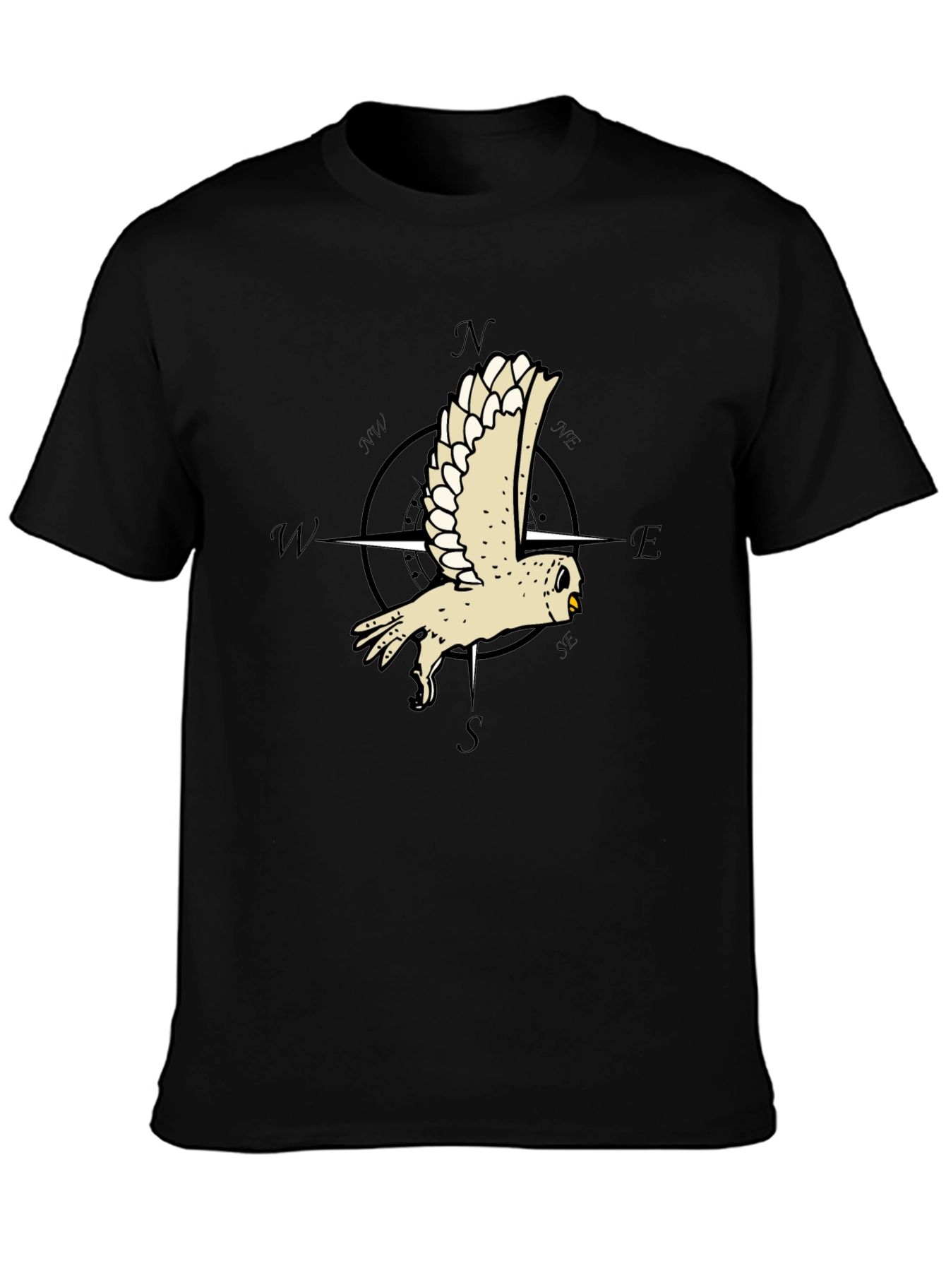 Owl Compass Graphic Tee - Mens Black T-Shirt