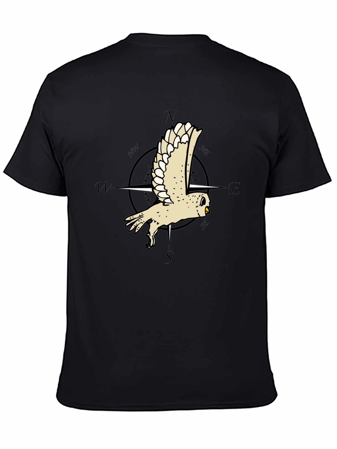Owl Compass Graphic Tee - Mens Black T-Shirt