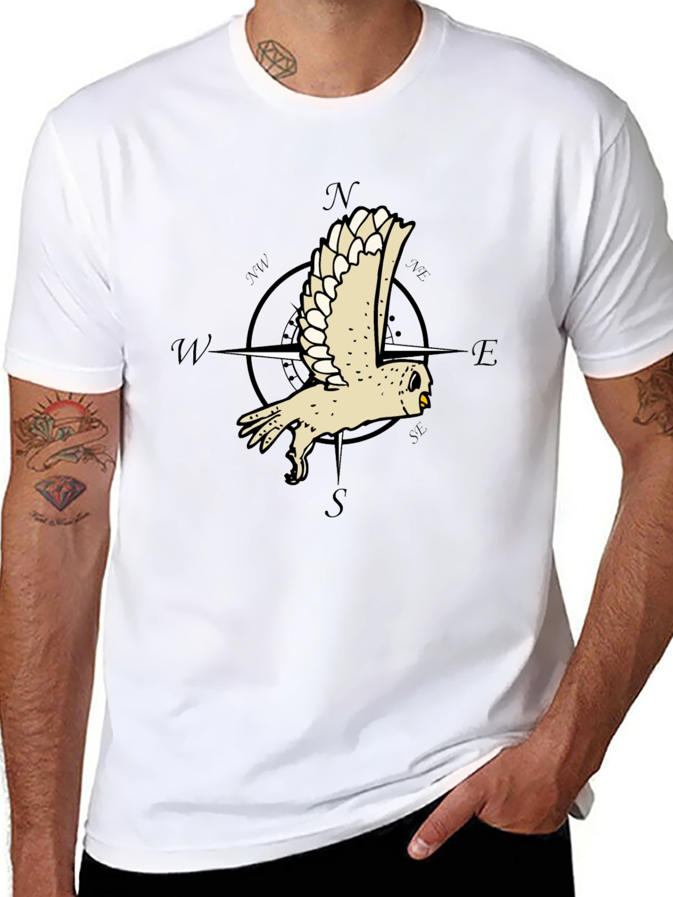 Owl Compass Graphic Tee - Mens Black T-Shirt